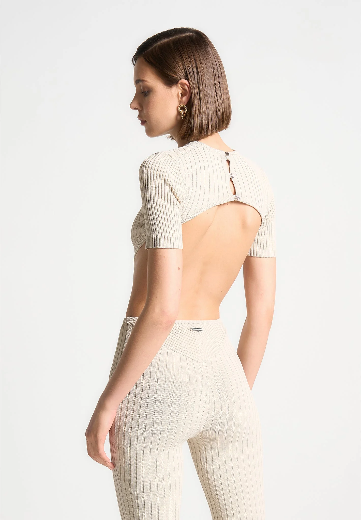 Knitted Backless Jumpsuit - Beige - Image 4