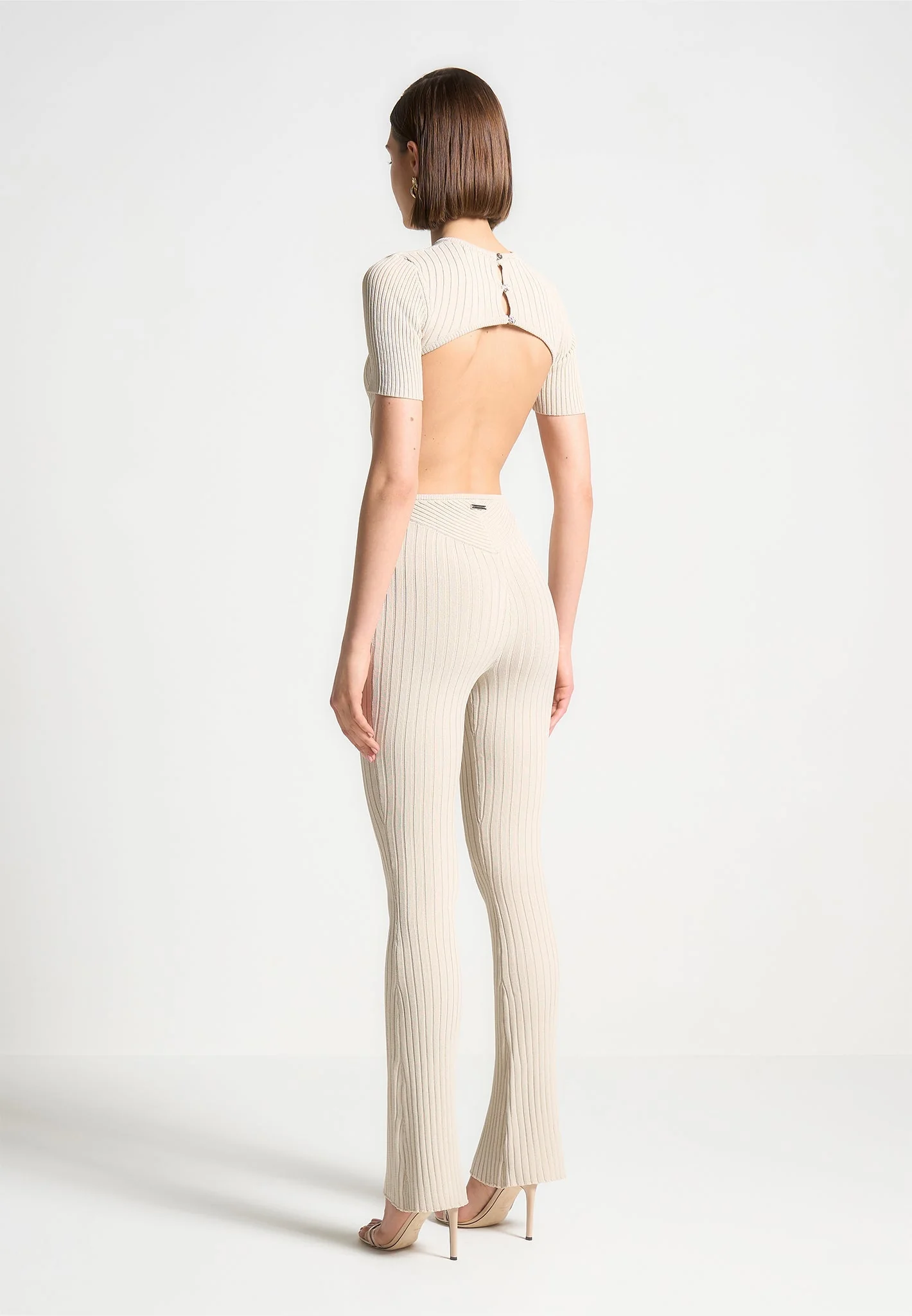 Knitted Backless Jumpsuit - Beige - Image 6