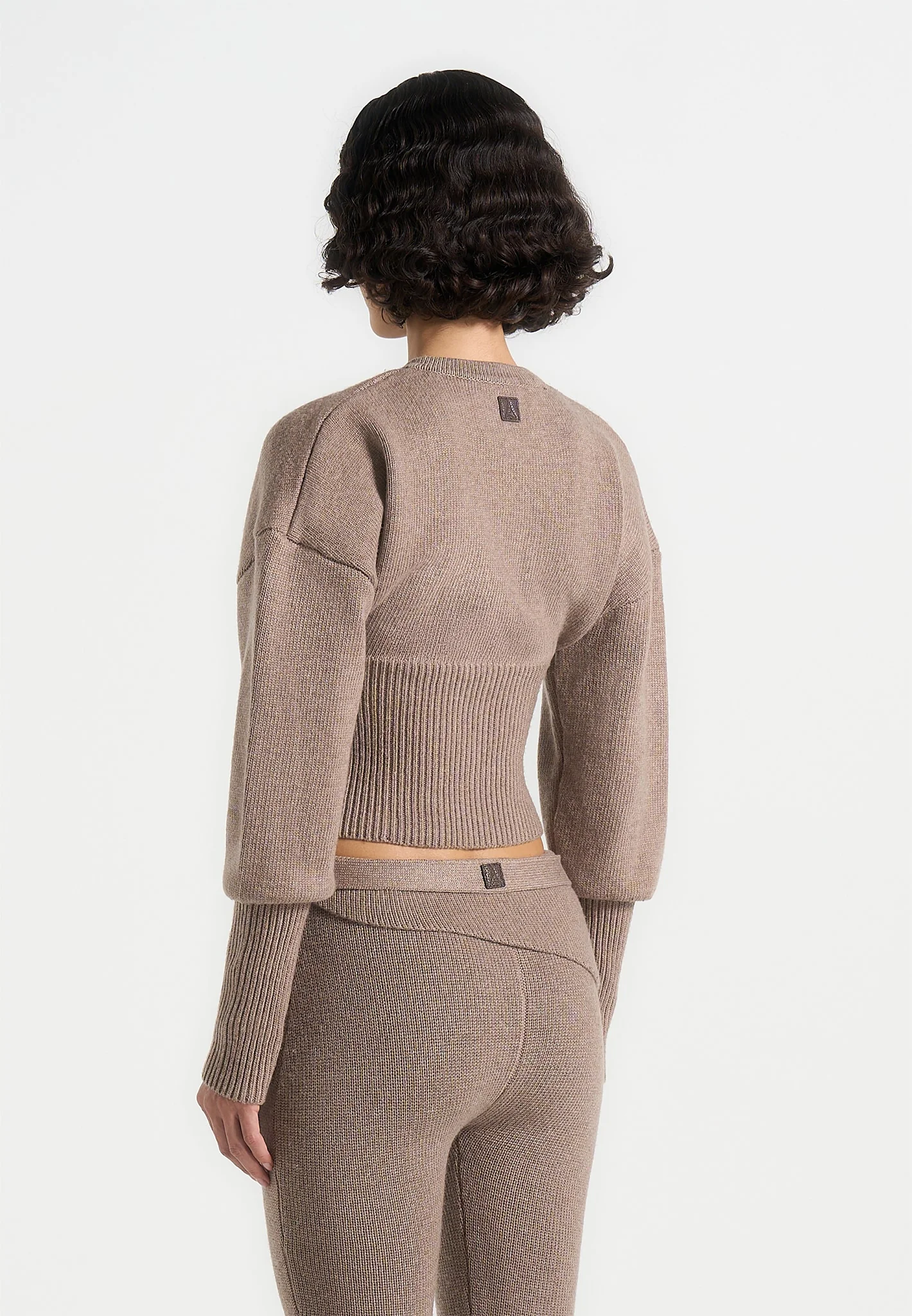 Knitted Cinch Waist Cardigan - Taupe - Image 4