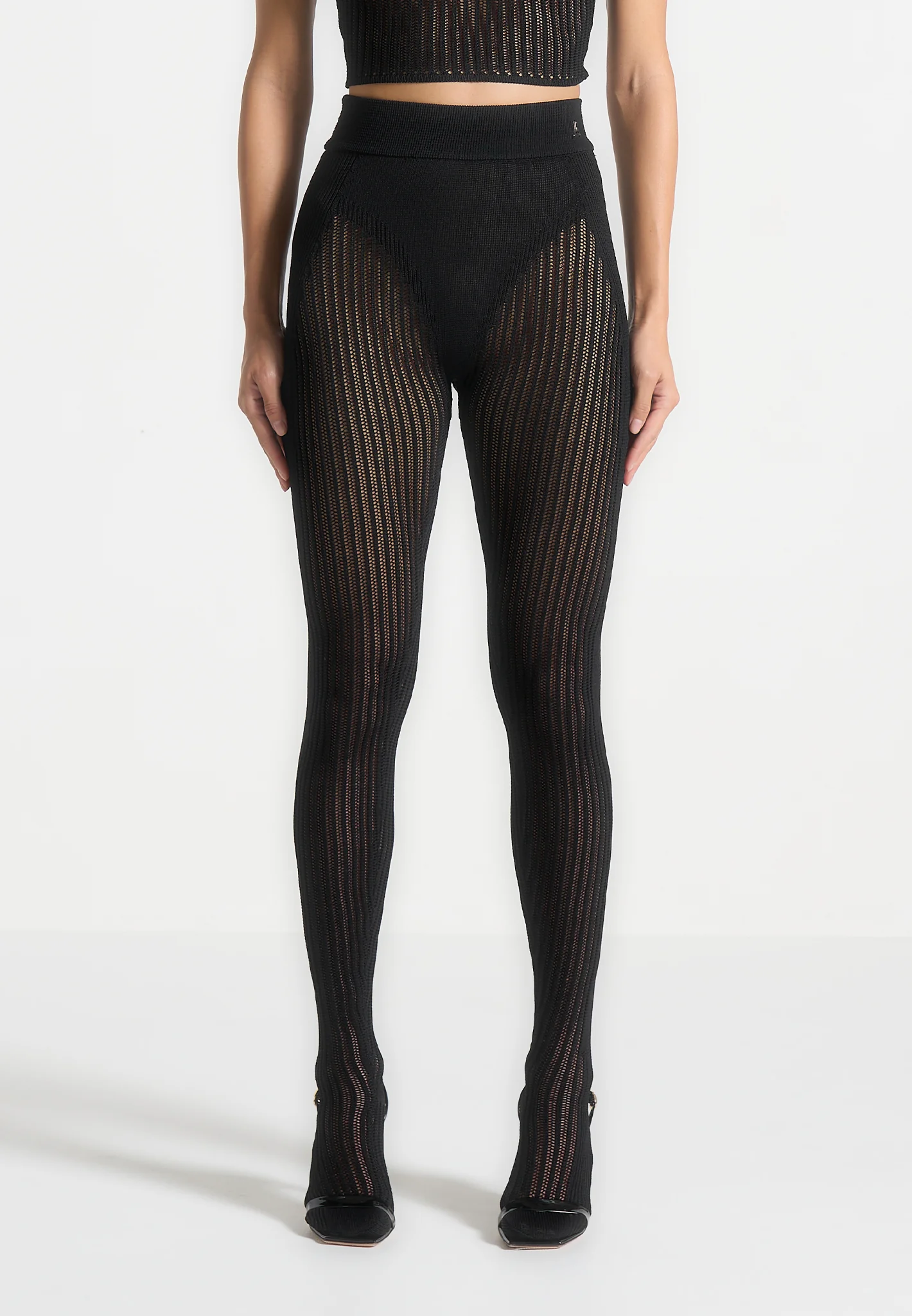 Knitted Contour Footsie Leggings - Black - Image 5