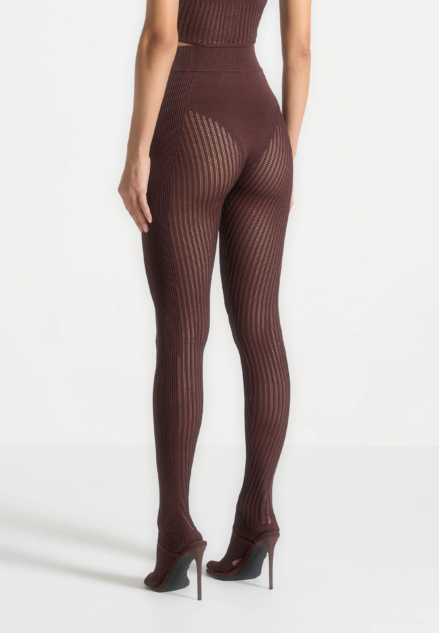 Knitted Contour Footsie Leggings - Brown - Image 7