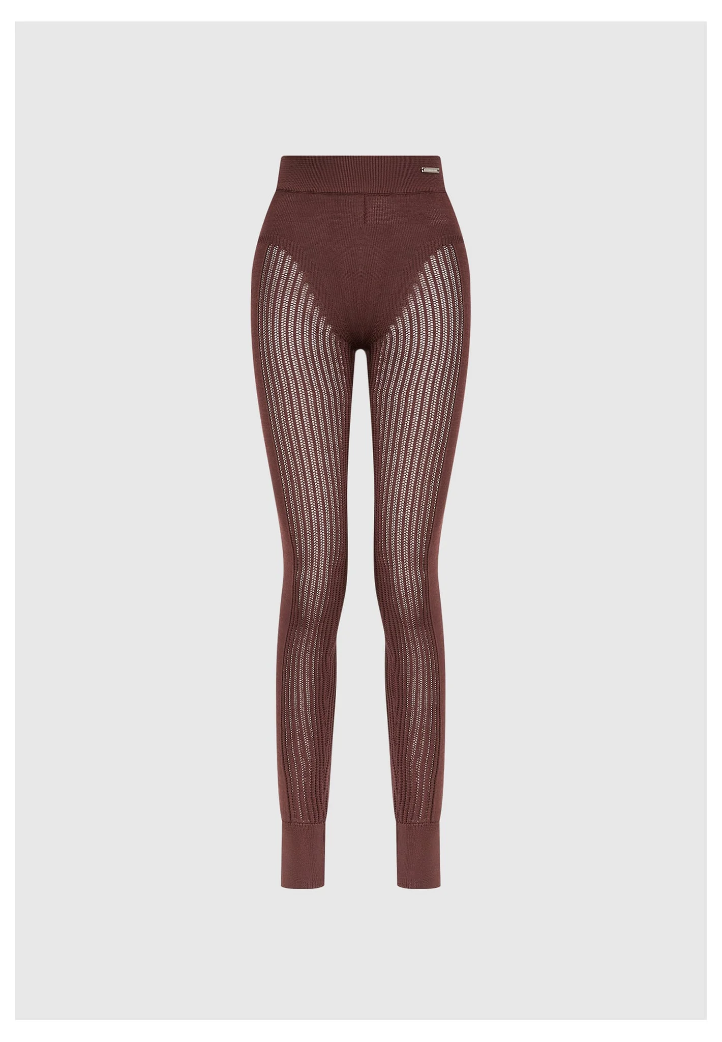 Knitted High Waisted Leggings - Brown - Image 6