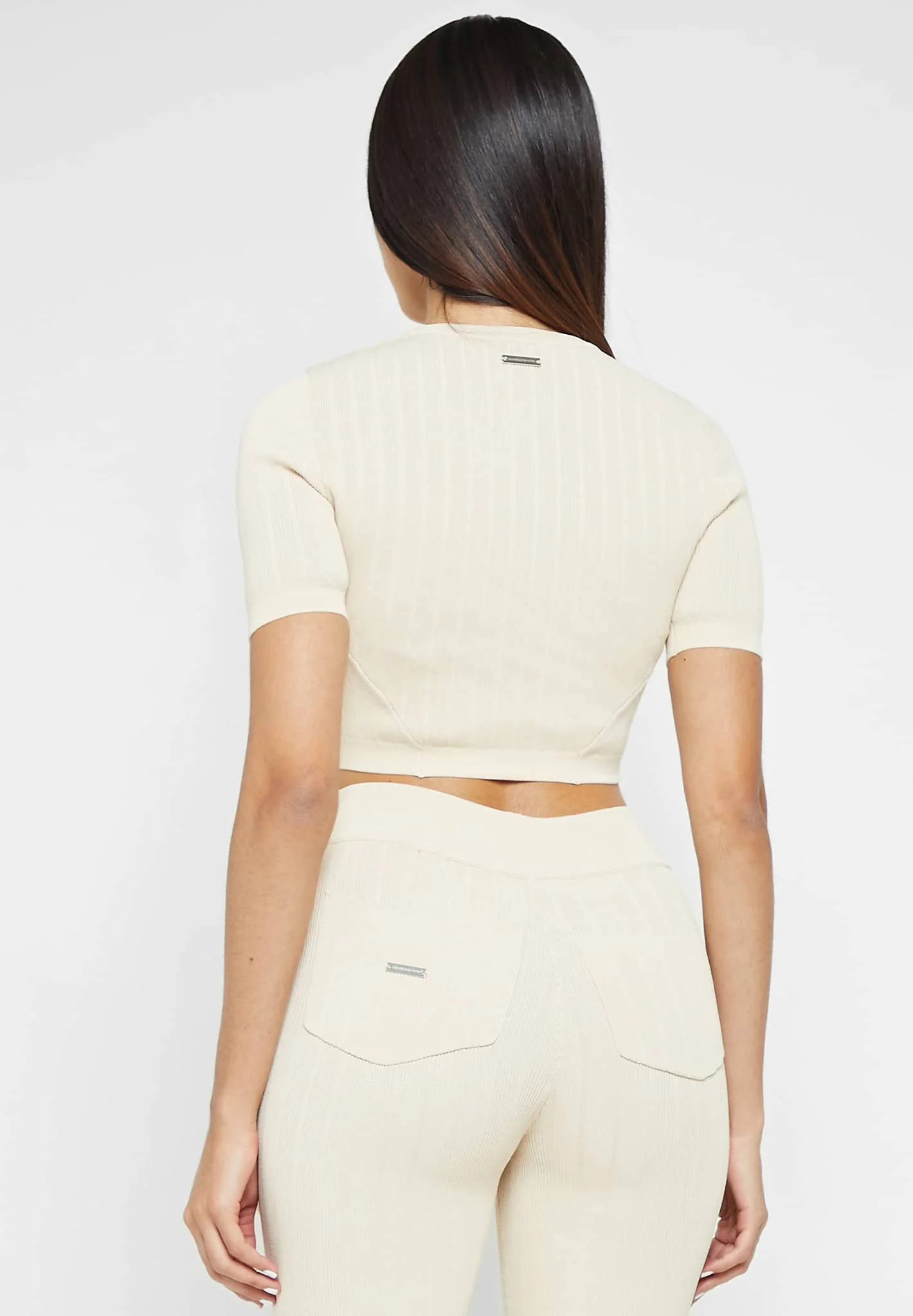 Knitted Lace Up Top - Beige - Image 4