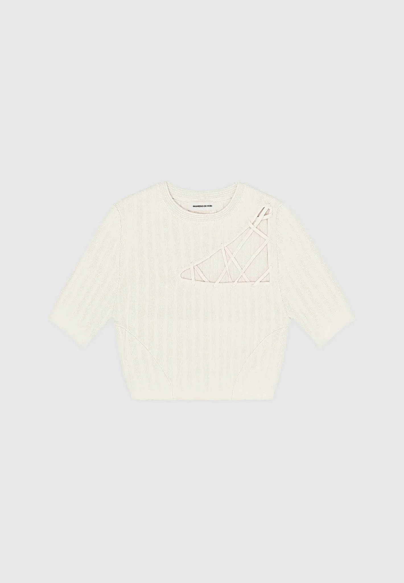 Knitted Lace Up Top - Beige - Image 7