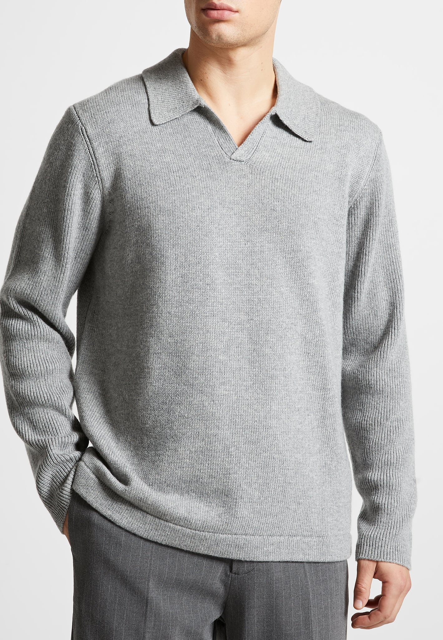 Wool Revere Long Sleeve Polo Top - Grey - Image 3