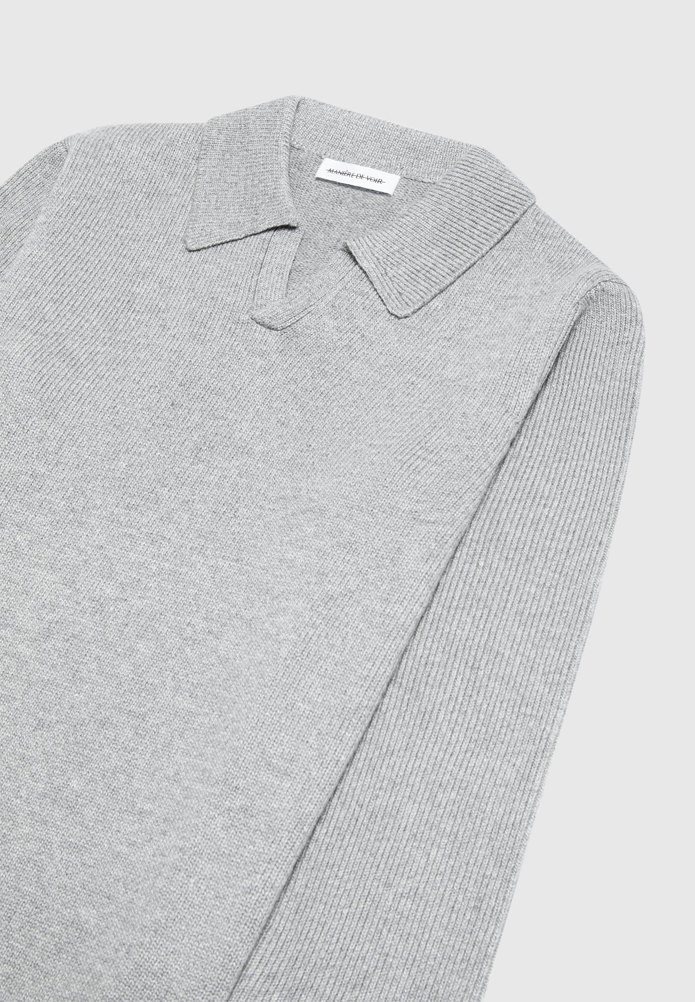 Wool Revere Long Sleeve Polo Top - Grey - Image 5