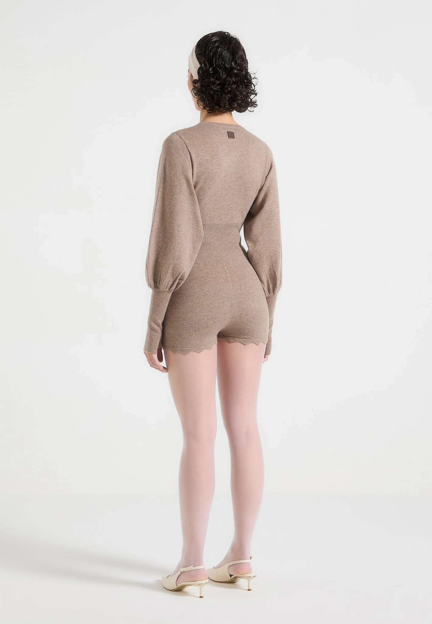 Michele - Knitted Scallop Hem Playsuit - Taupe - Image 6