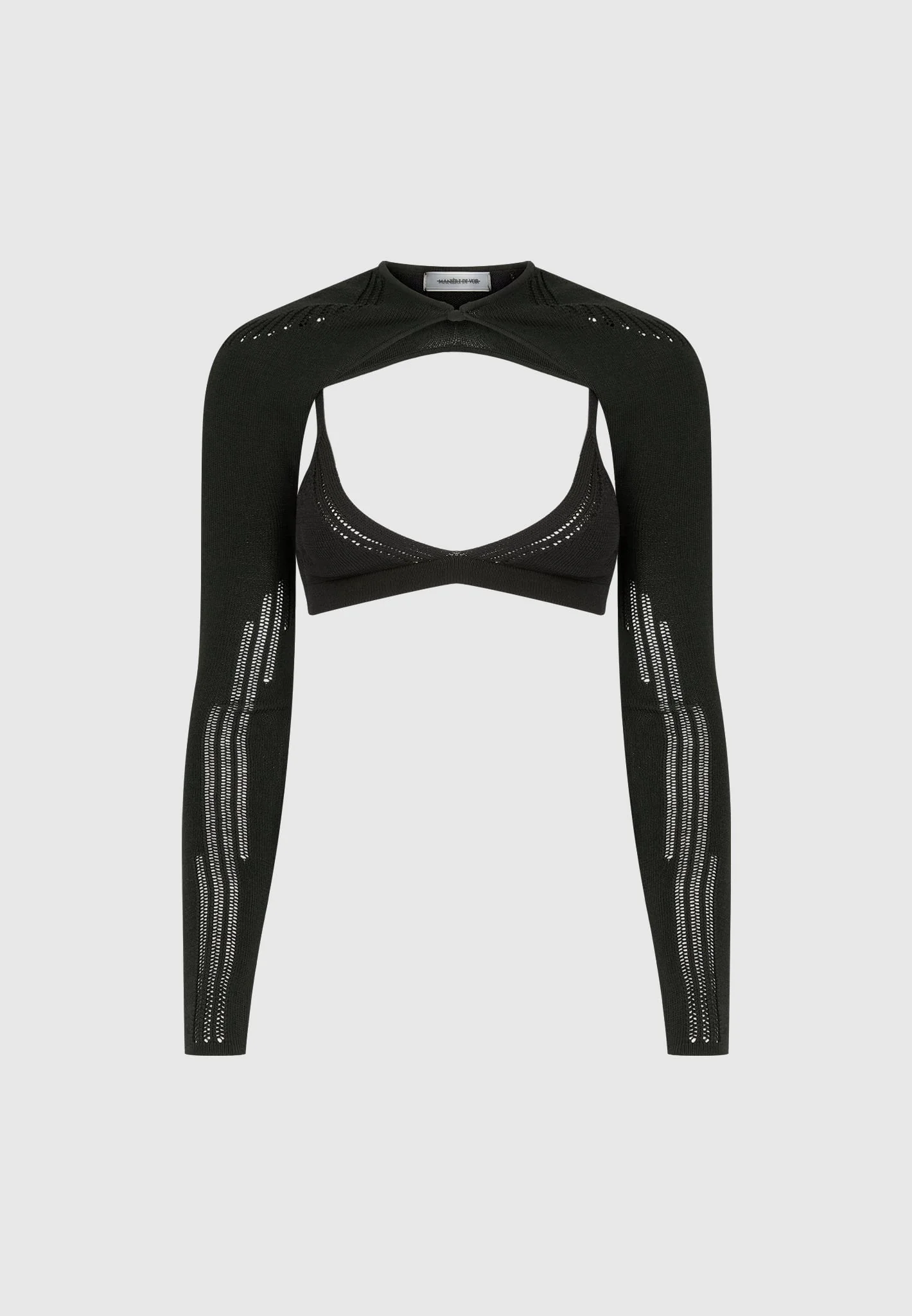 Knitted Sleeve Overlay with Bralette - Black - Image 5