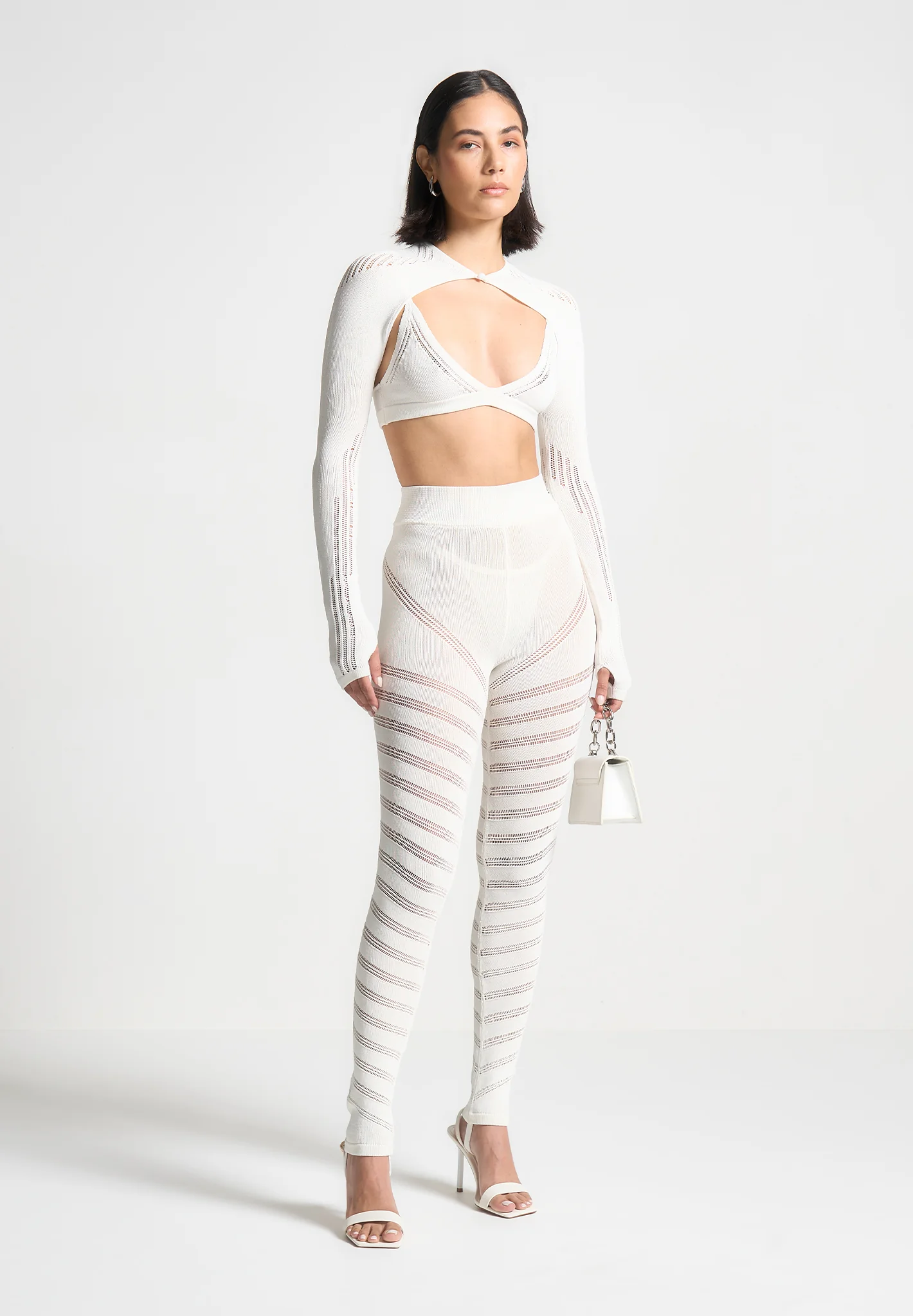 Knitted Sleeve Overlay with Bralette - White - Image 2