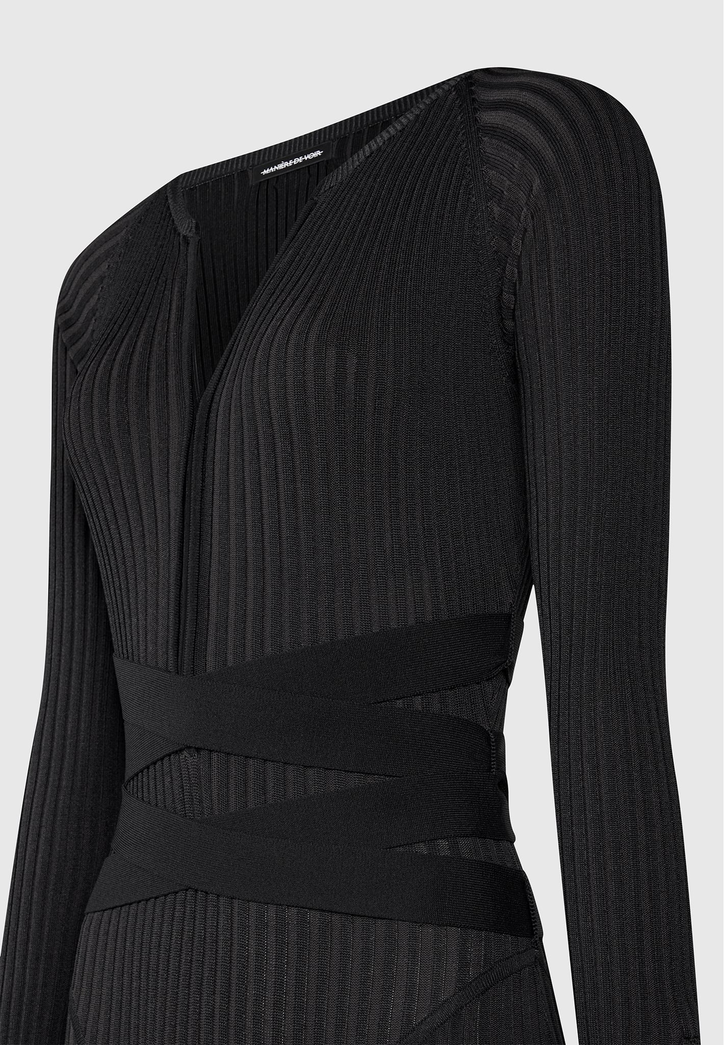 Knitted Two Tone Jumpsuit with Belt - Black - Image 8