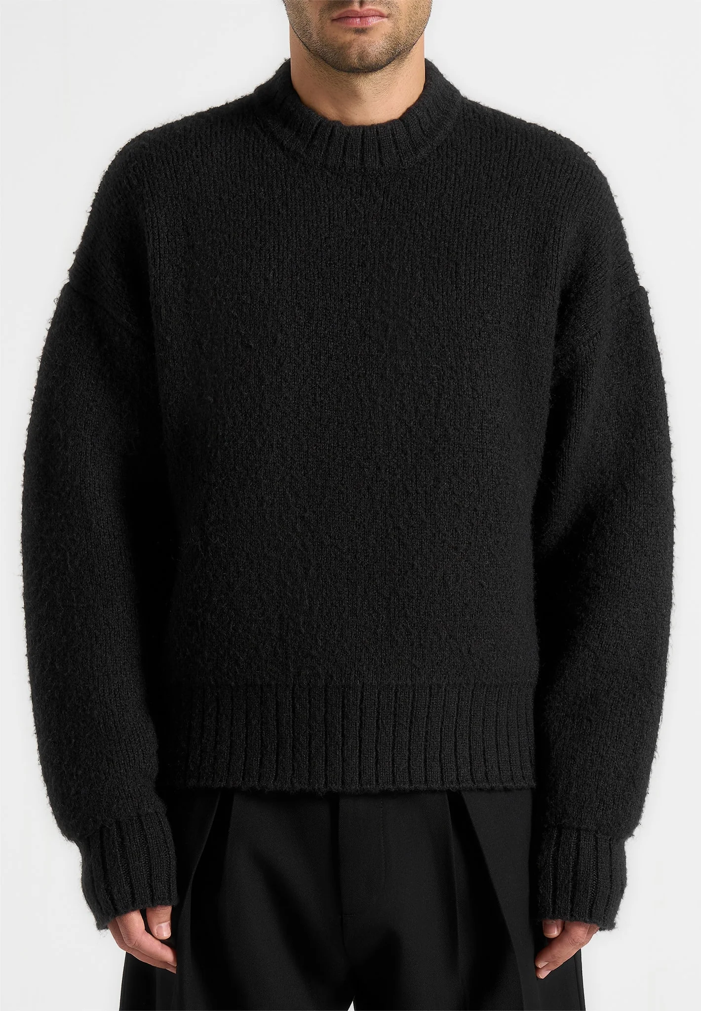 KW001 - Brushed Wool Knit Jumper - Black - Image 3