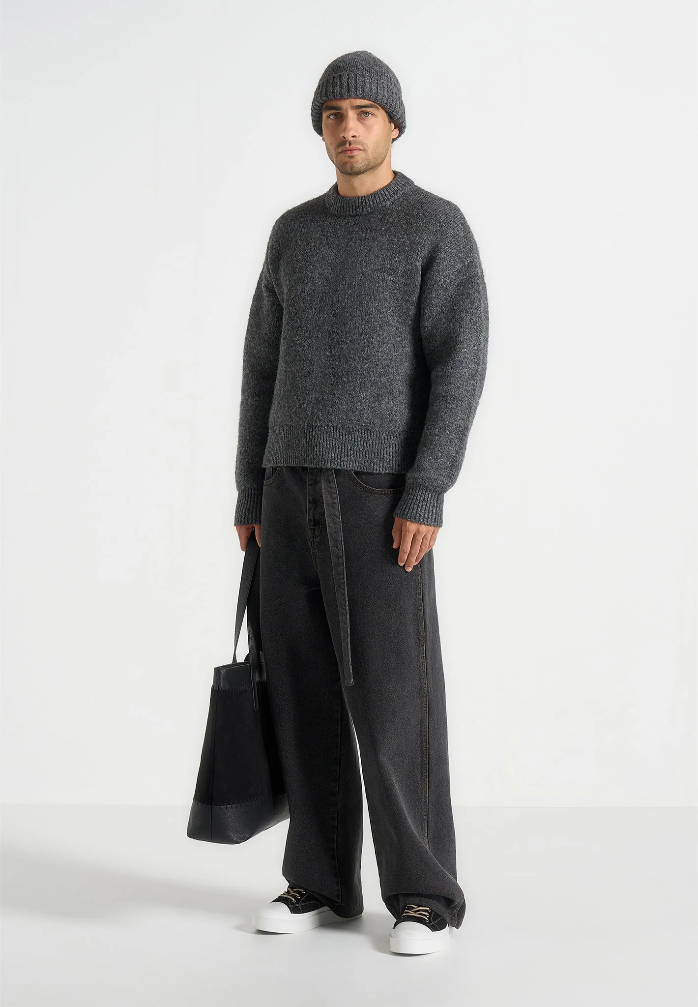 KW001 - Brushed Wool Knit Jumper - Grey - Image 2