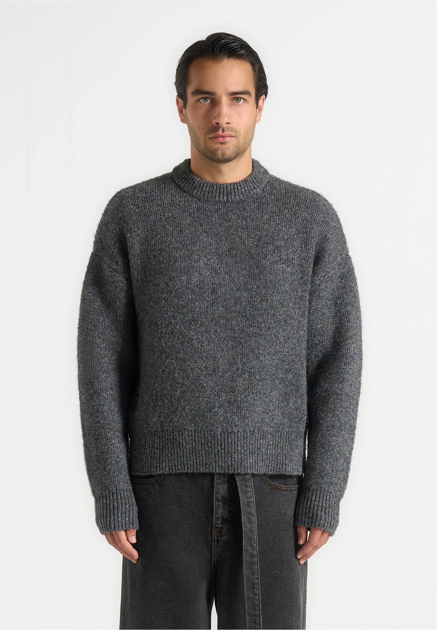 KW001 - Brushed Wool Knit Jumper - Grey - Image 3
