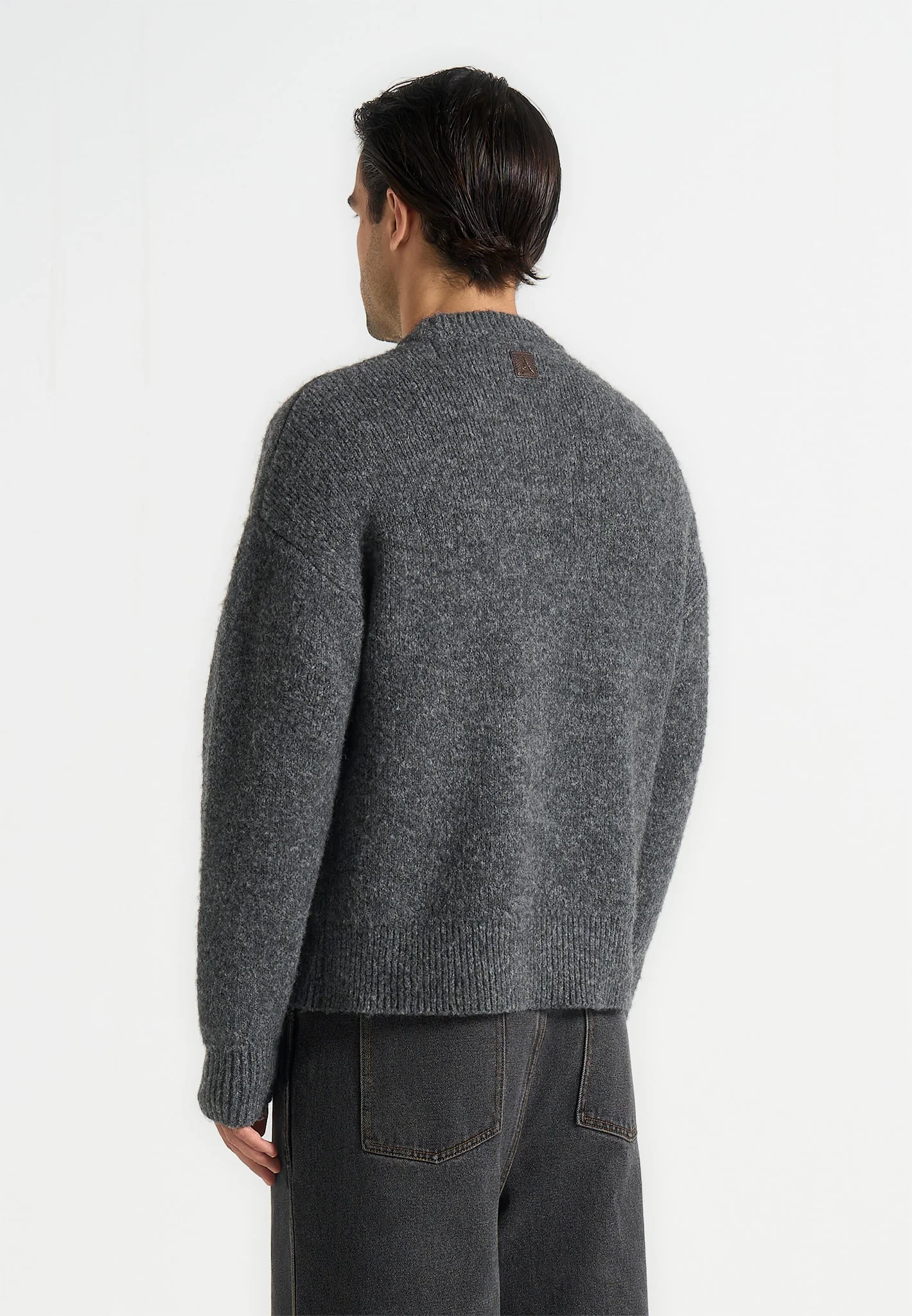 KW001 - Brushed Wool Knit Jumper - Grey - Image 4