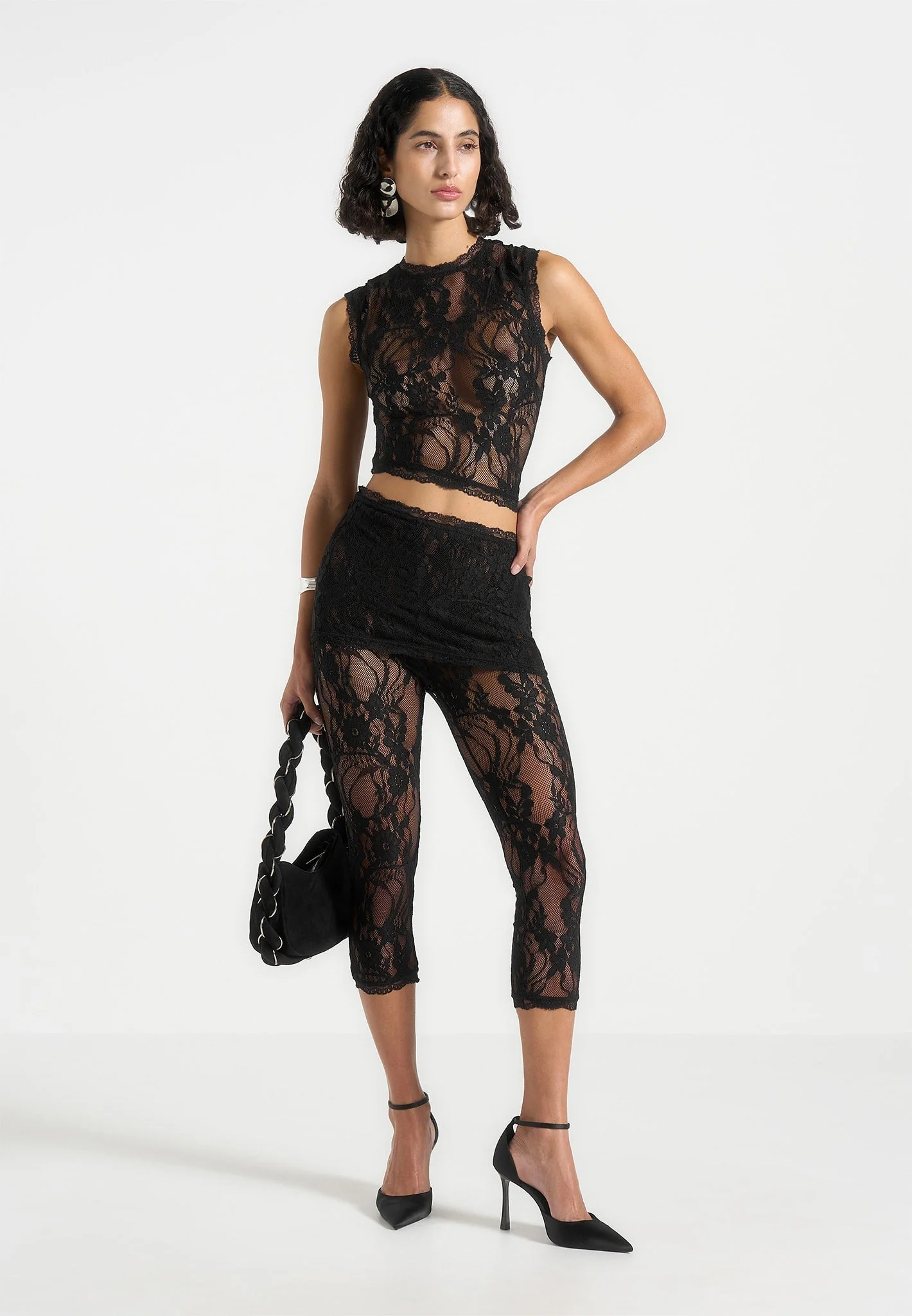 Eugenie - Lace Asymmetric Top - Black - Image 2