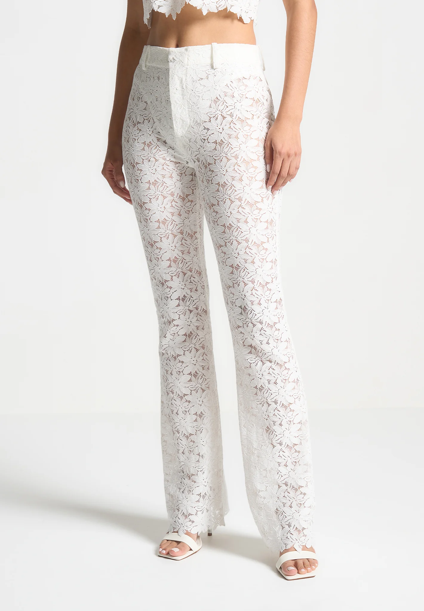 Lace Fit and Flare Trousers - White - Image 2
