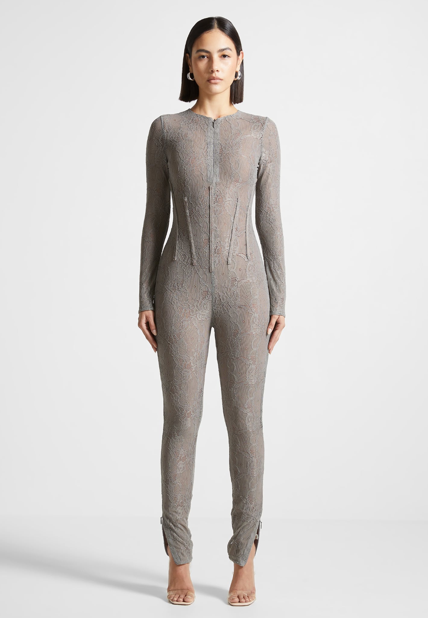 Lace Jumpsuit - Grey - Image 3