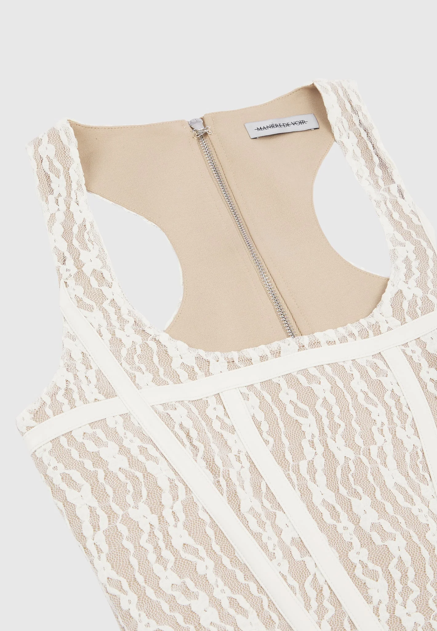Lace with Leather Corset Top - Beige - Image 7