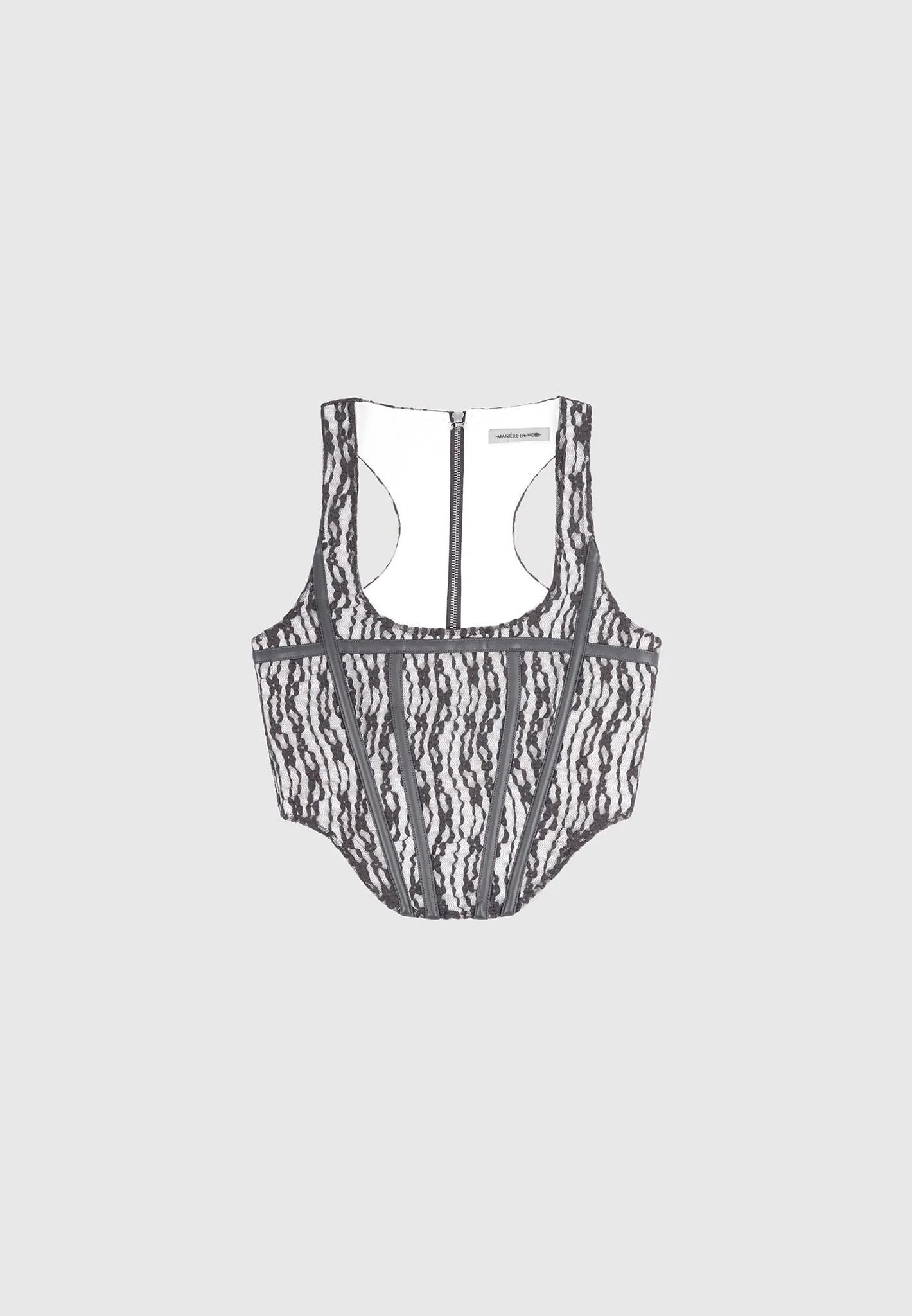 Lace with Leather Corset Top - Grey - Image 4