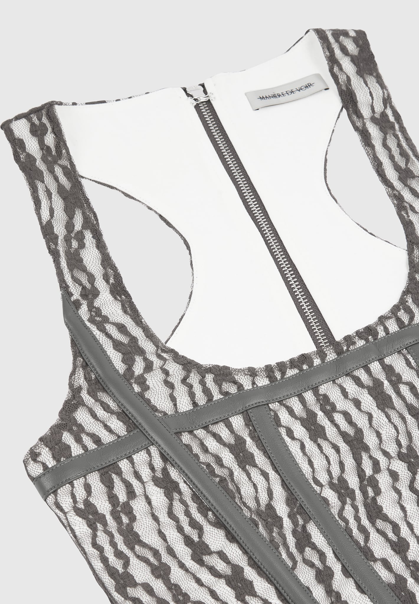Lace with Leather Corset Top - Grey - Image 7