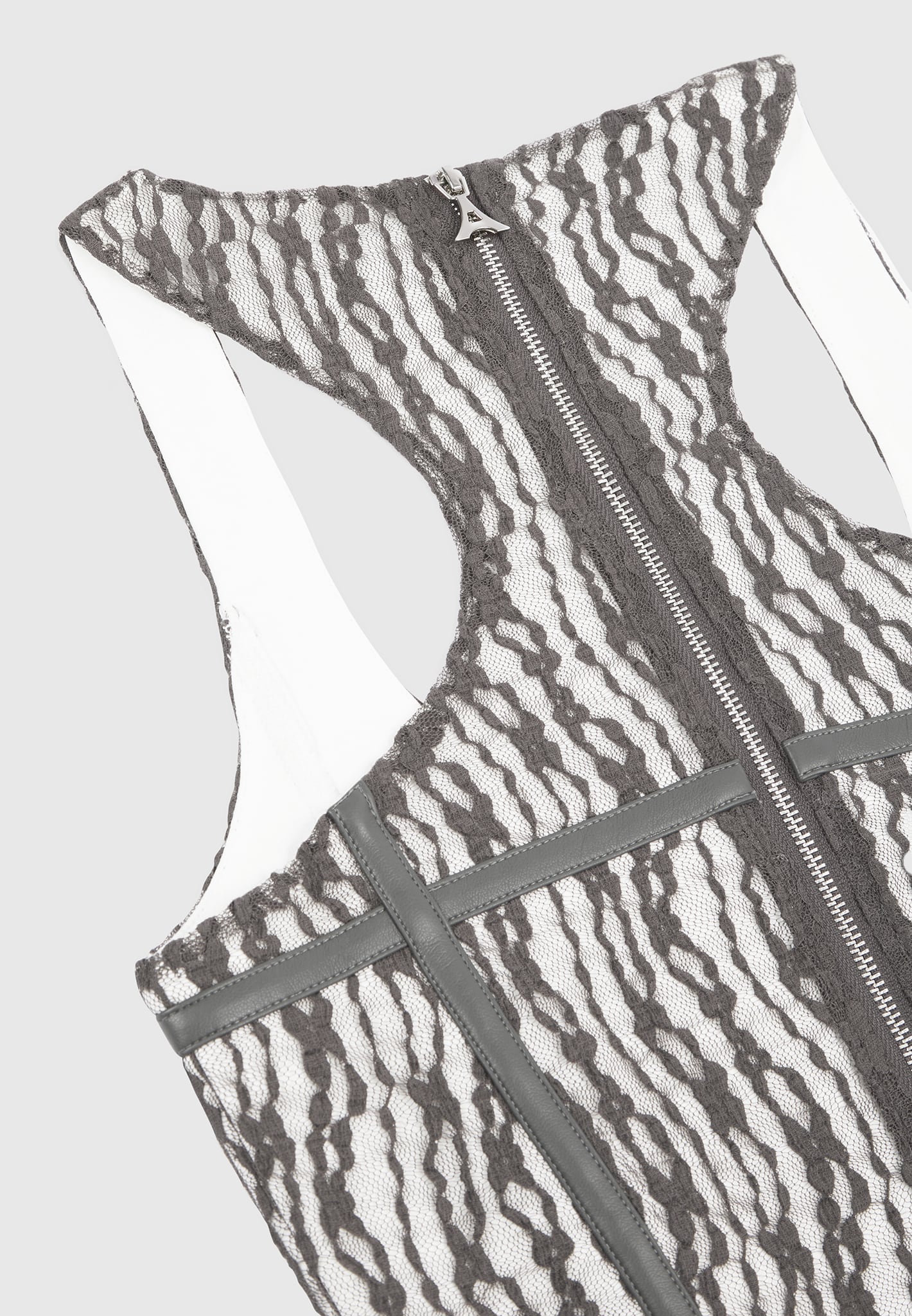 Lace with Leather Corset Top - Grey - Image 8