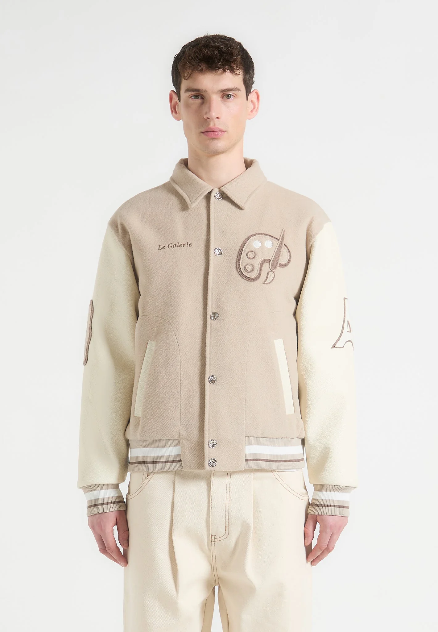 Le Galerie - Wool-Blend Varsity Jacket - Beige - Image 2