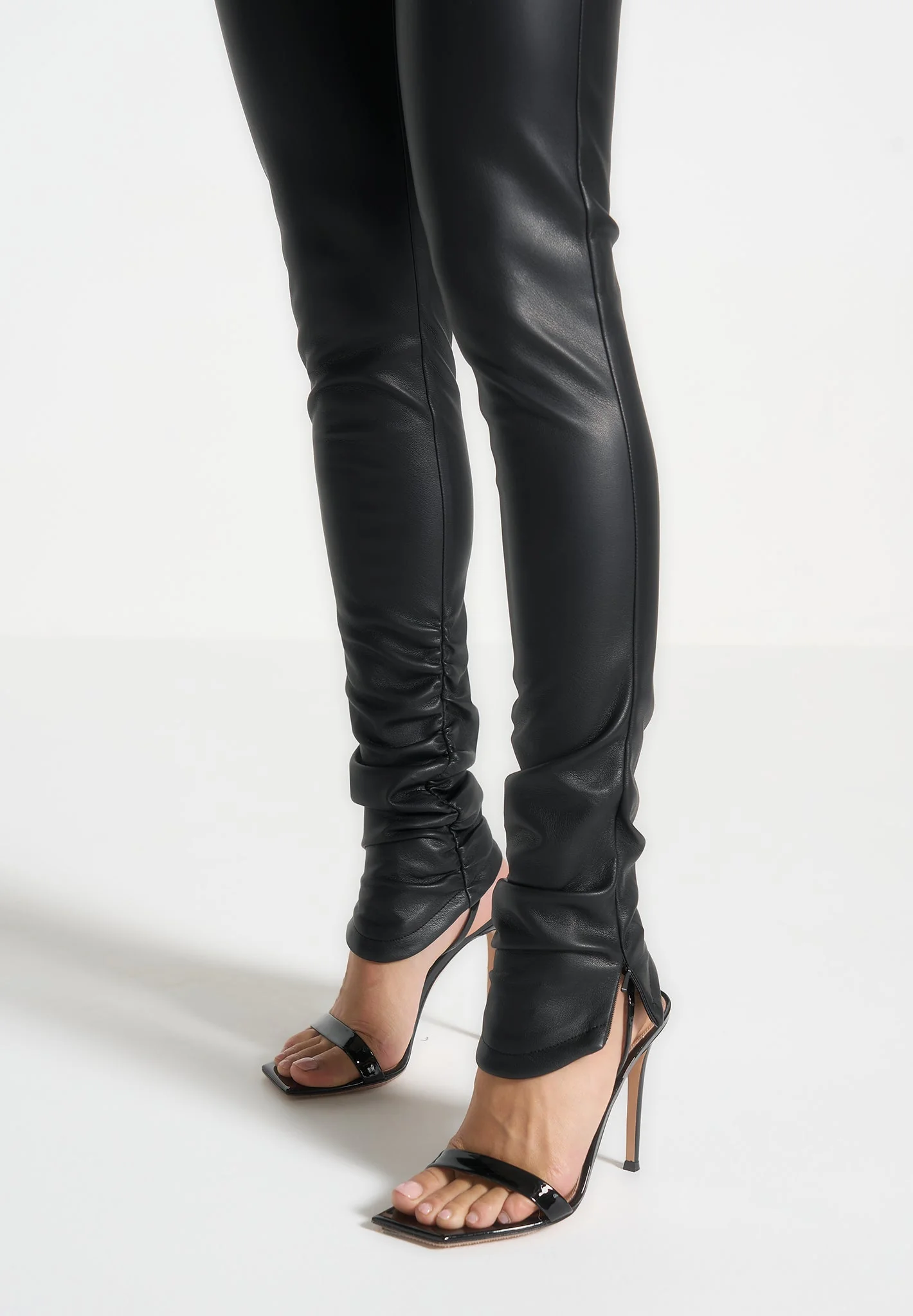 Clara - Leather Angled Waistband Leggings - Black - Image 5