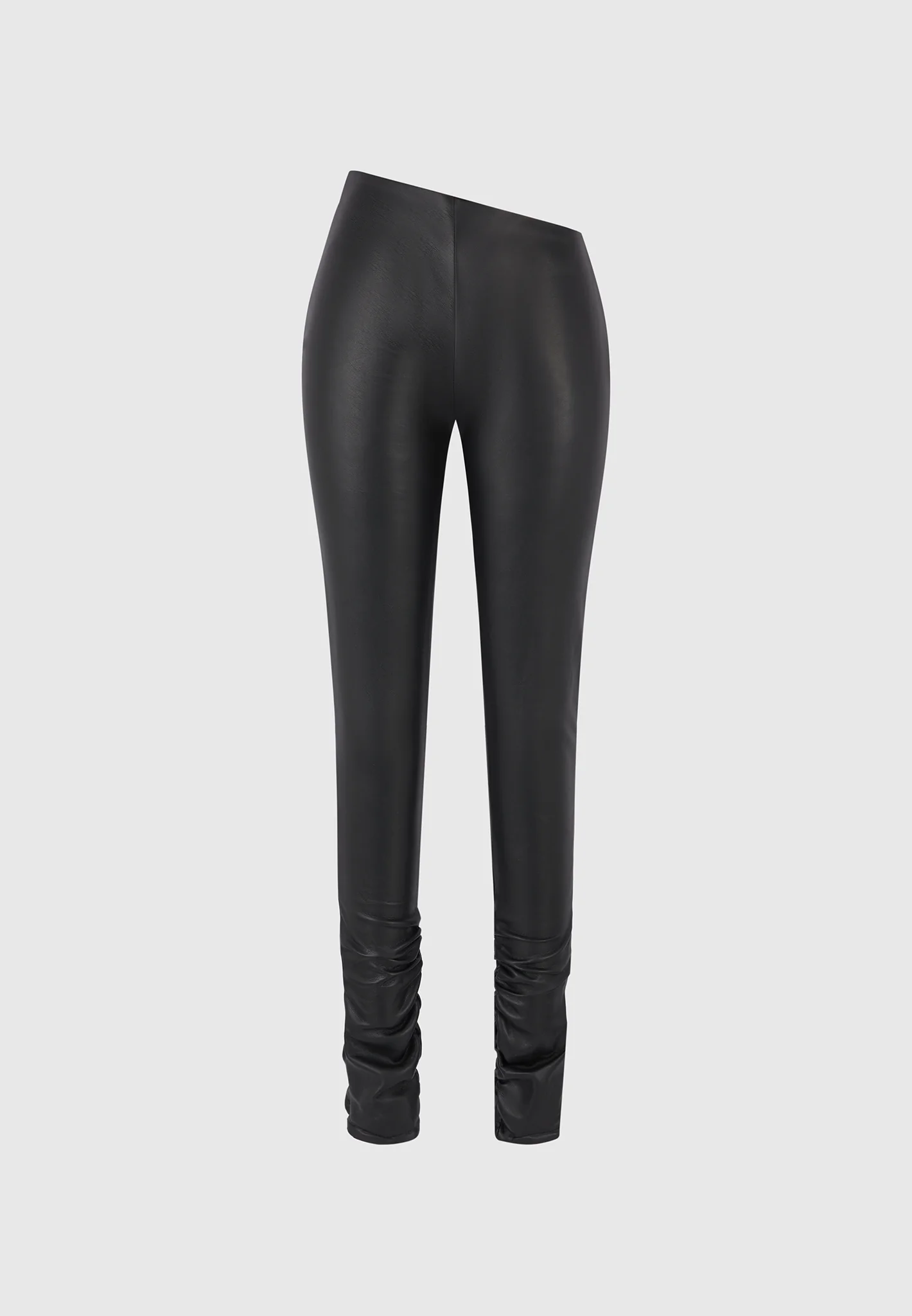Clara - Leather Angled Waistband Leggings - Black - Image 7