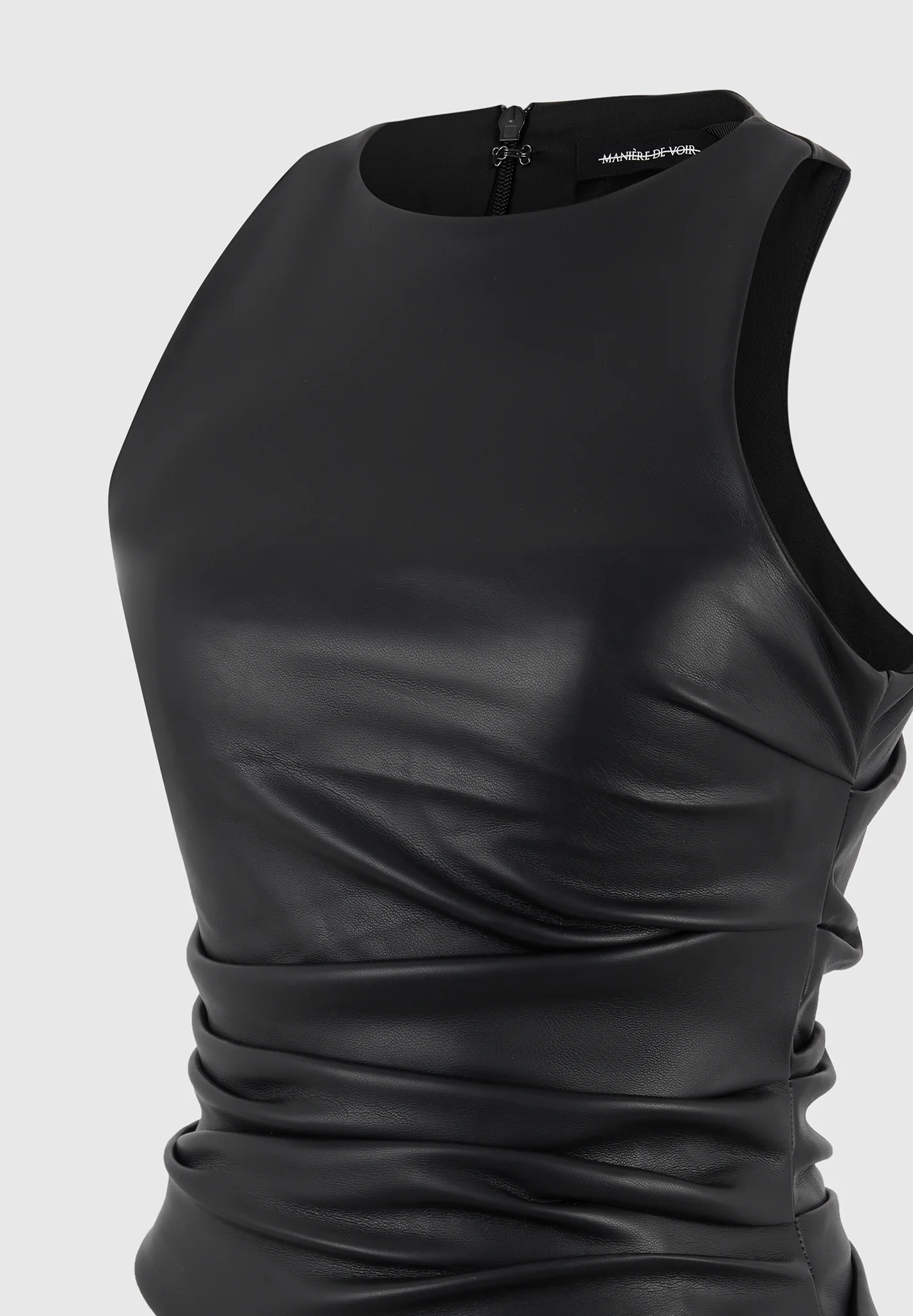 Yolande - Leather Asymmetric Tacked Racer Top - Black - Image 6