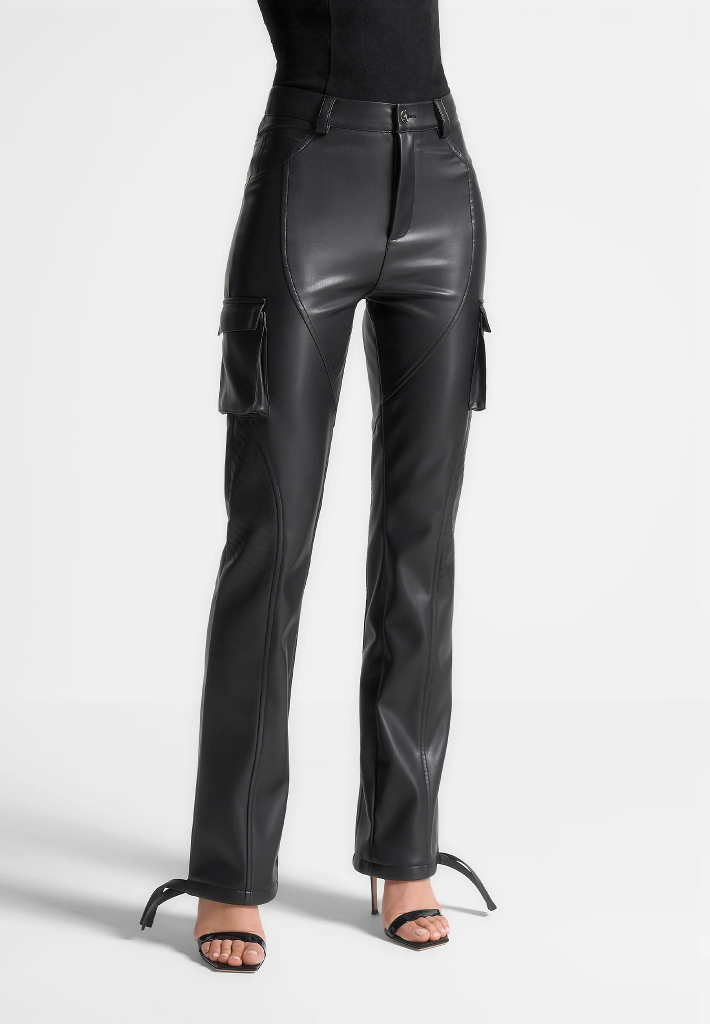 Leather Biker Trousers - Black - Image 3