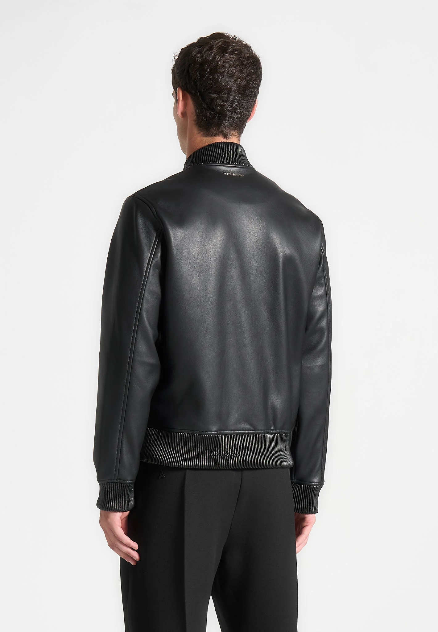 Leather Bomber Jacket - Black - Image 4