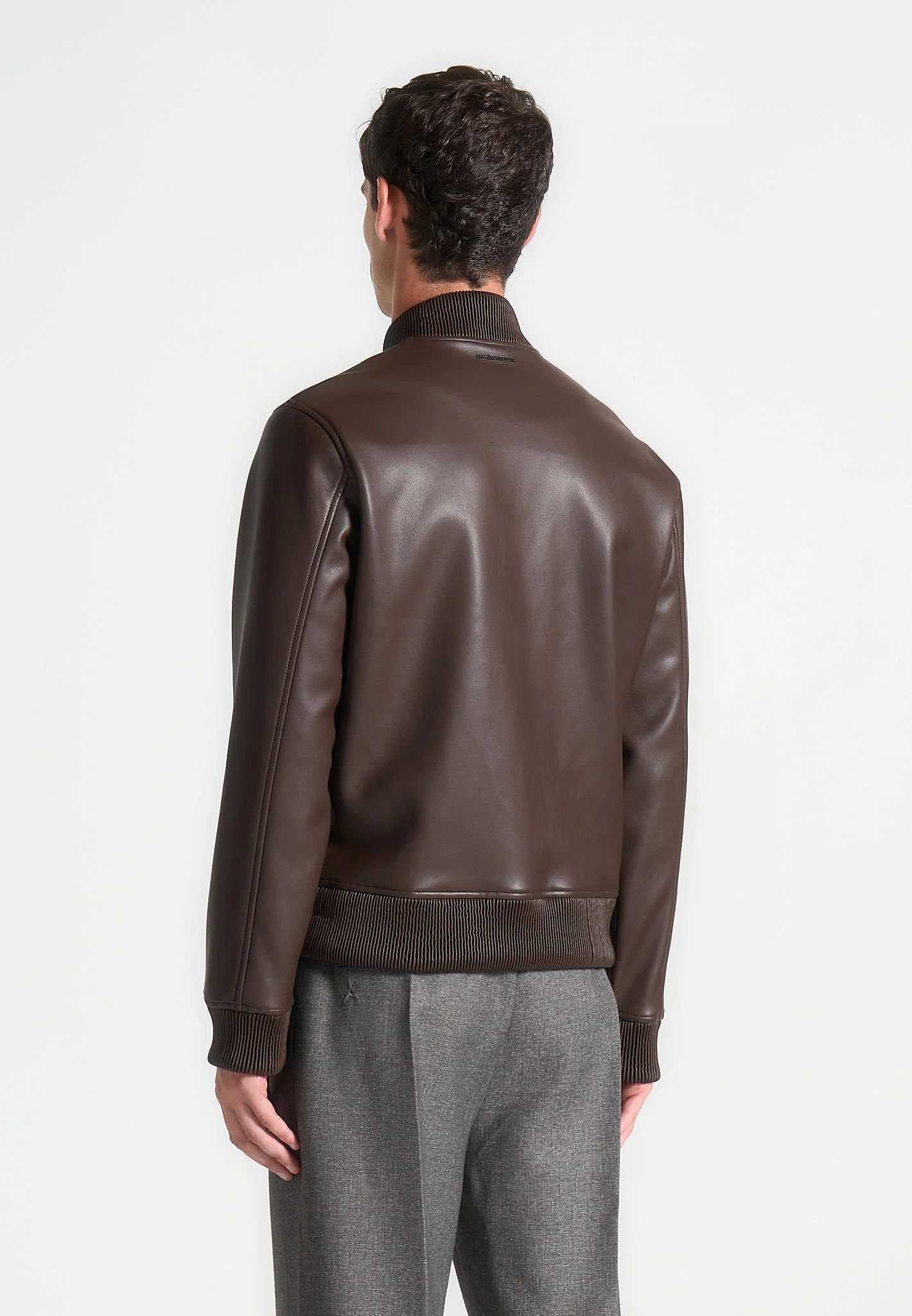 Leather Bomber Jacket - Brown - Image 4