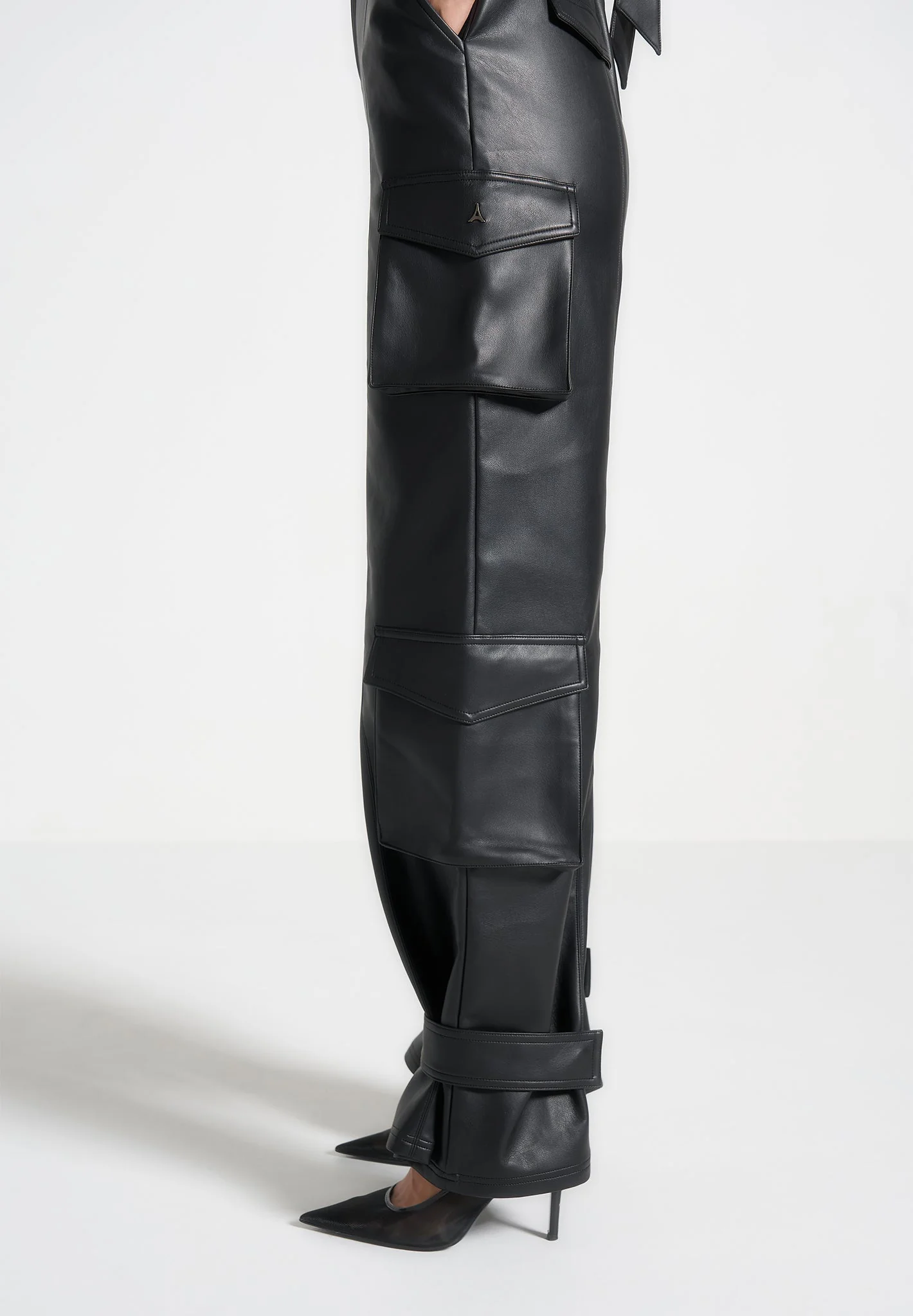 Leather Halterneck Cargo Jumpsuit - Black - Image 3
