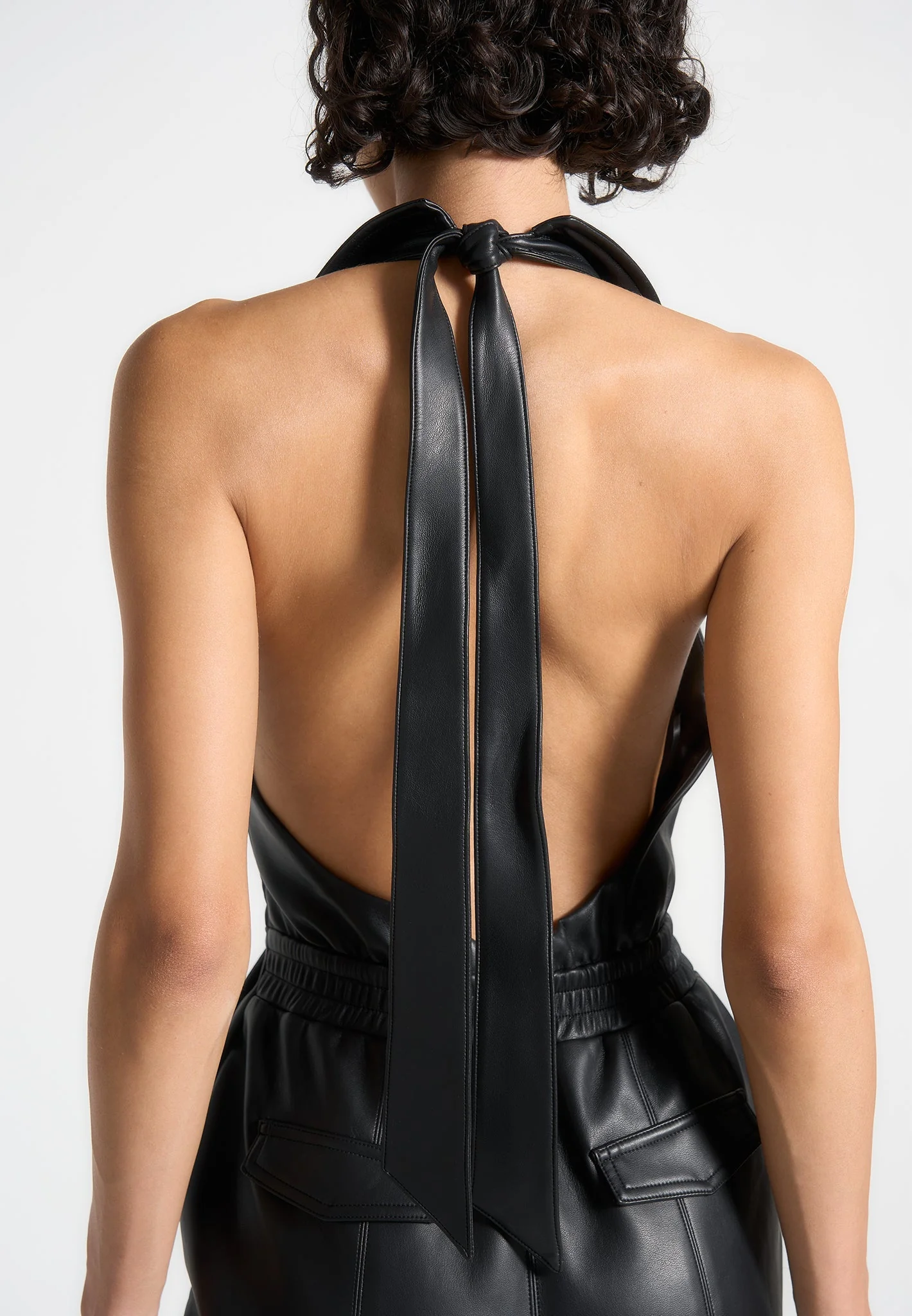 Leather Halterneck Cargo Jumpsuit - Black - Image 4