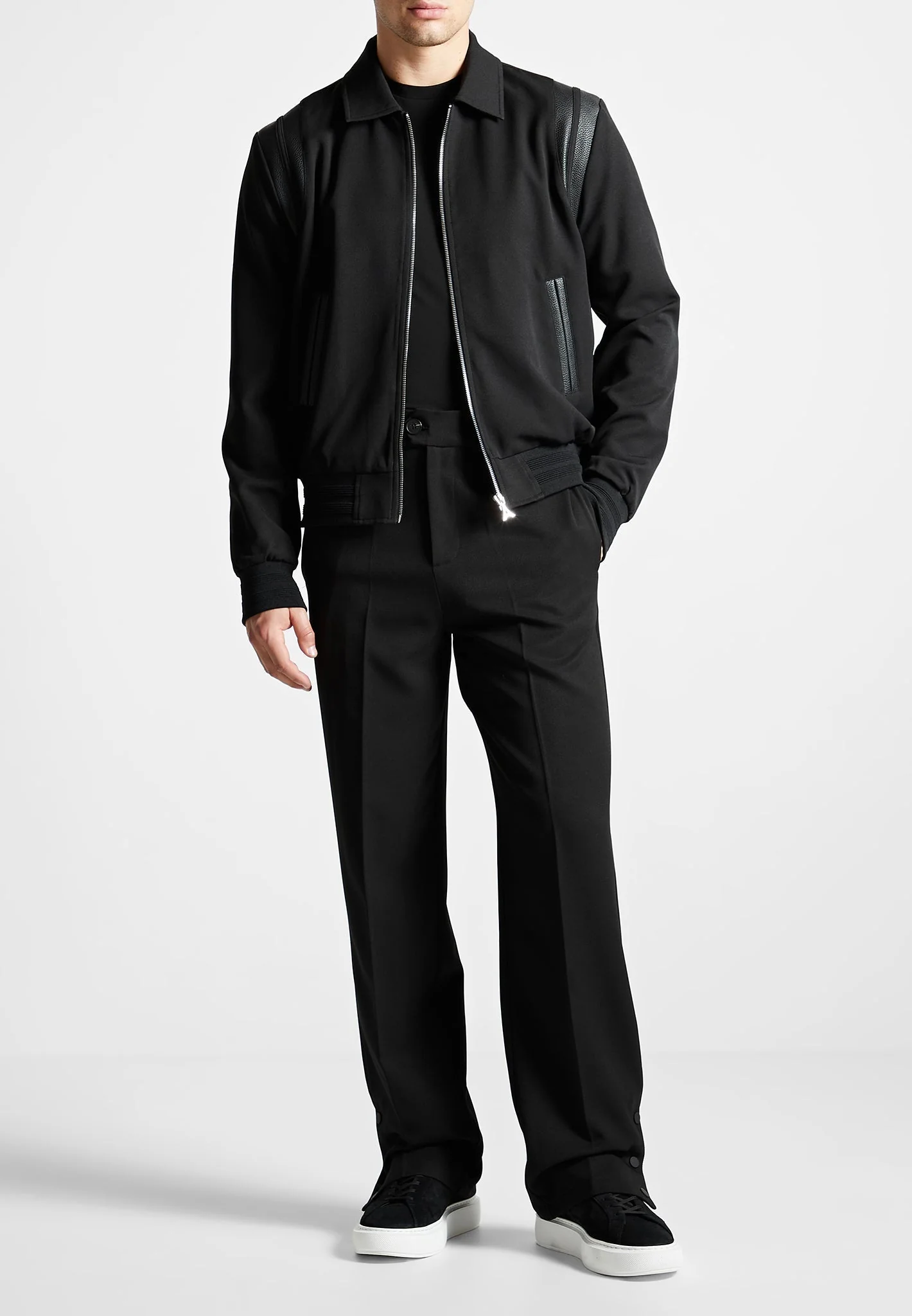 Leather Panelled Varsity Jacket - Black - Image 2