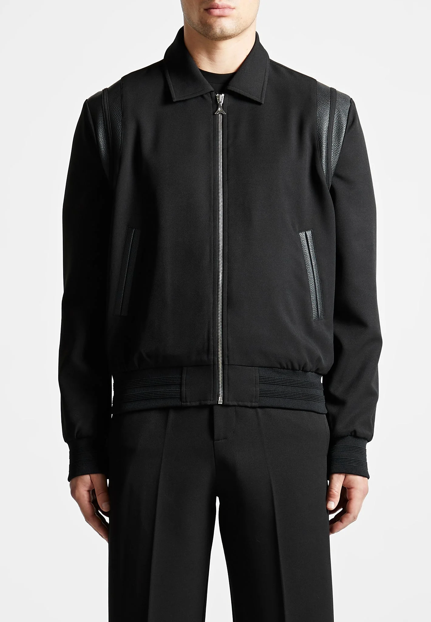 Leather Panelled Varsity Jacket - Black - Image 4