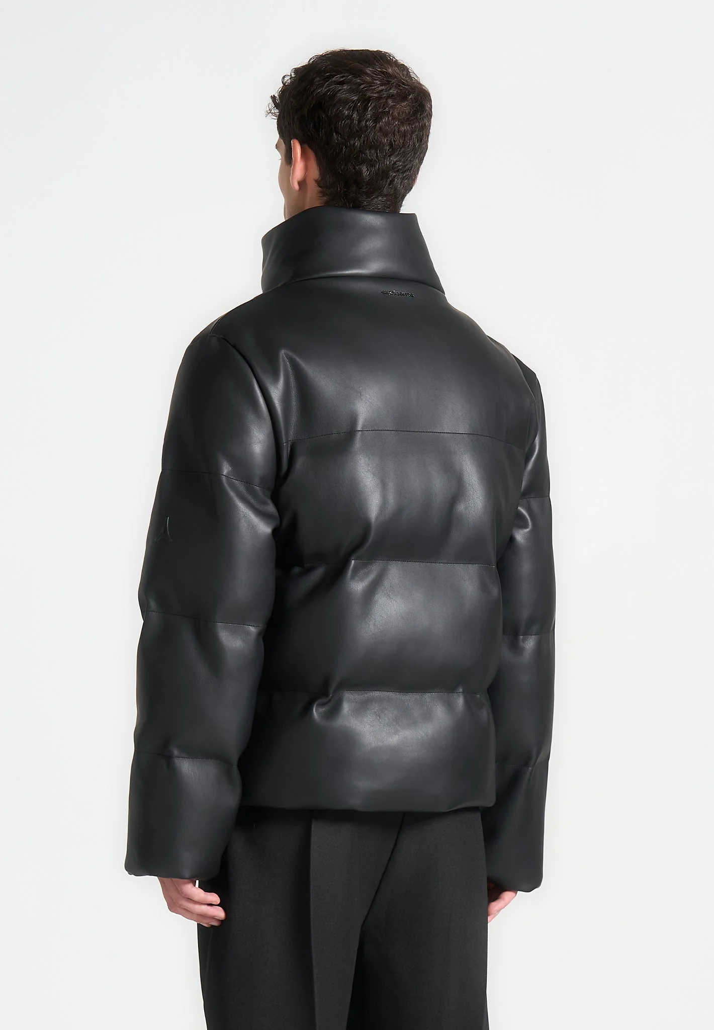 Leather Puffer Jacket - Black - Image 4