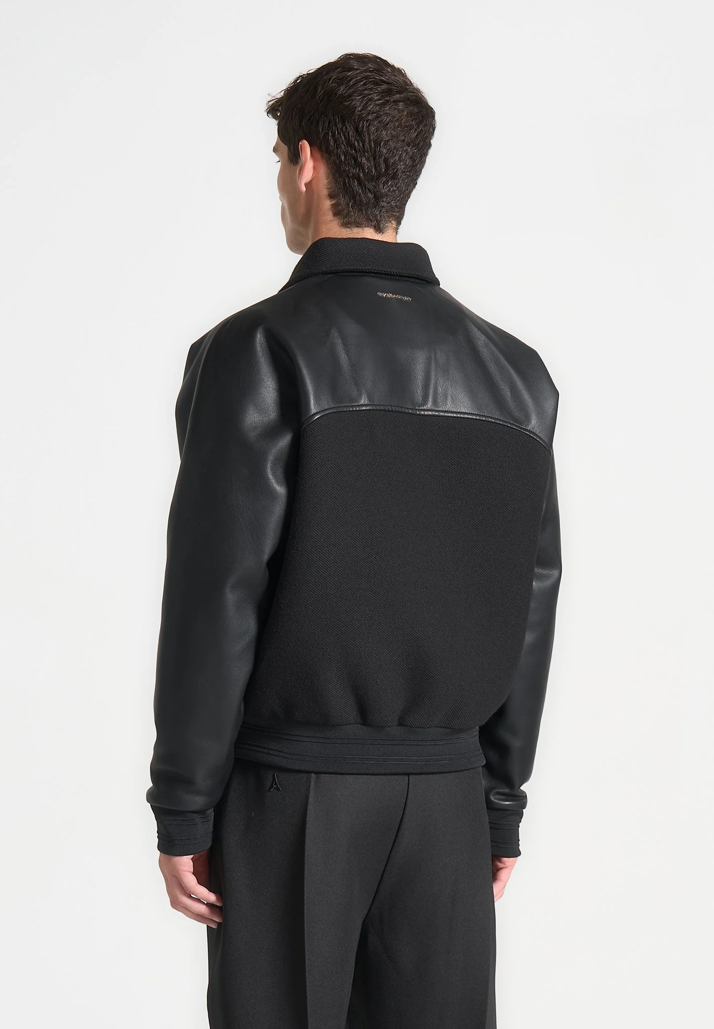 Olivier - Leather Raglan Varsity Jacket - Black - Image 5