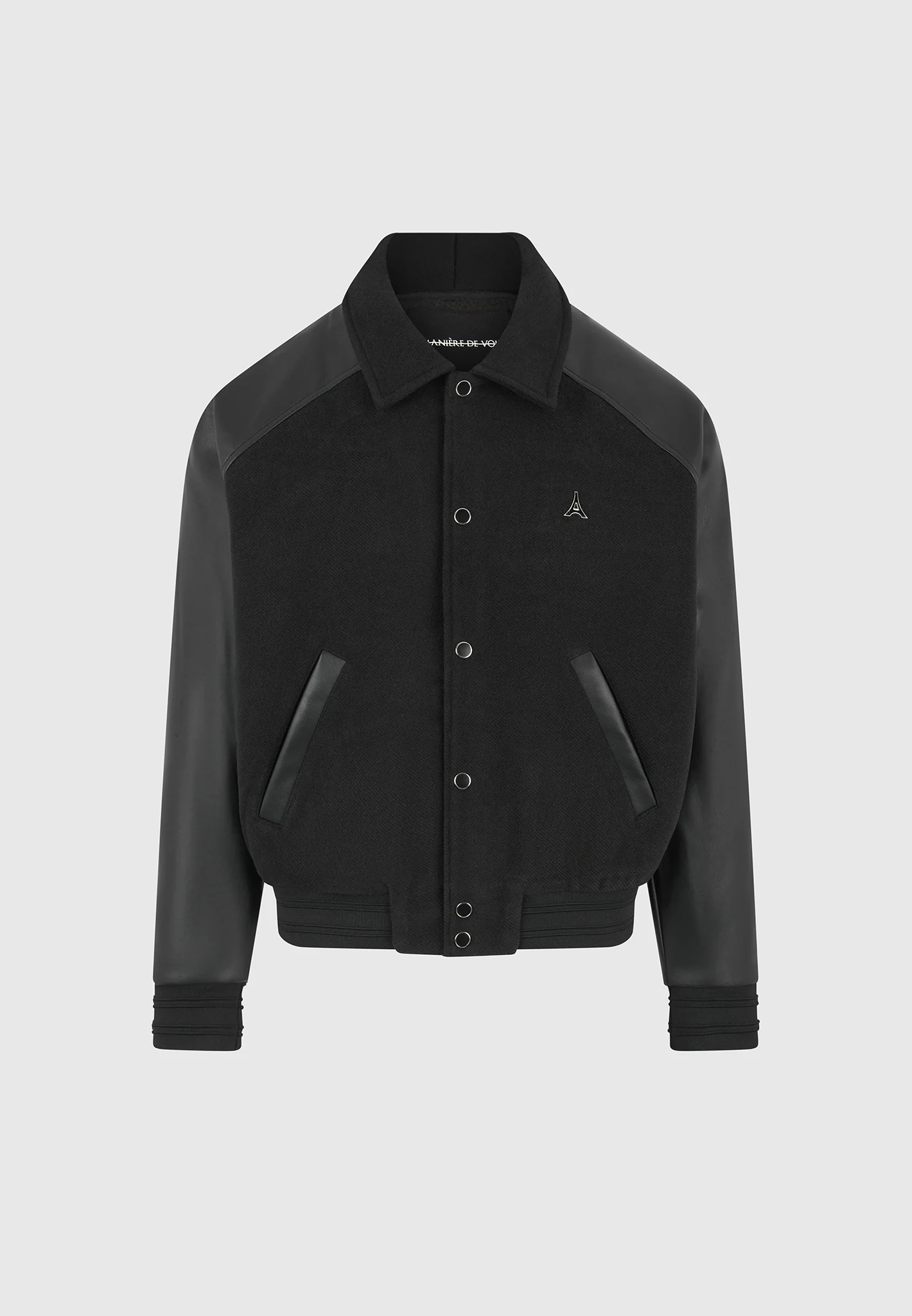 Olivier - Leather Raglan Varsity Jacket - Black - Image 6