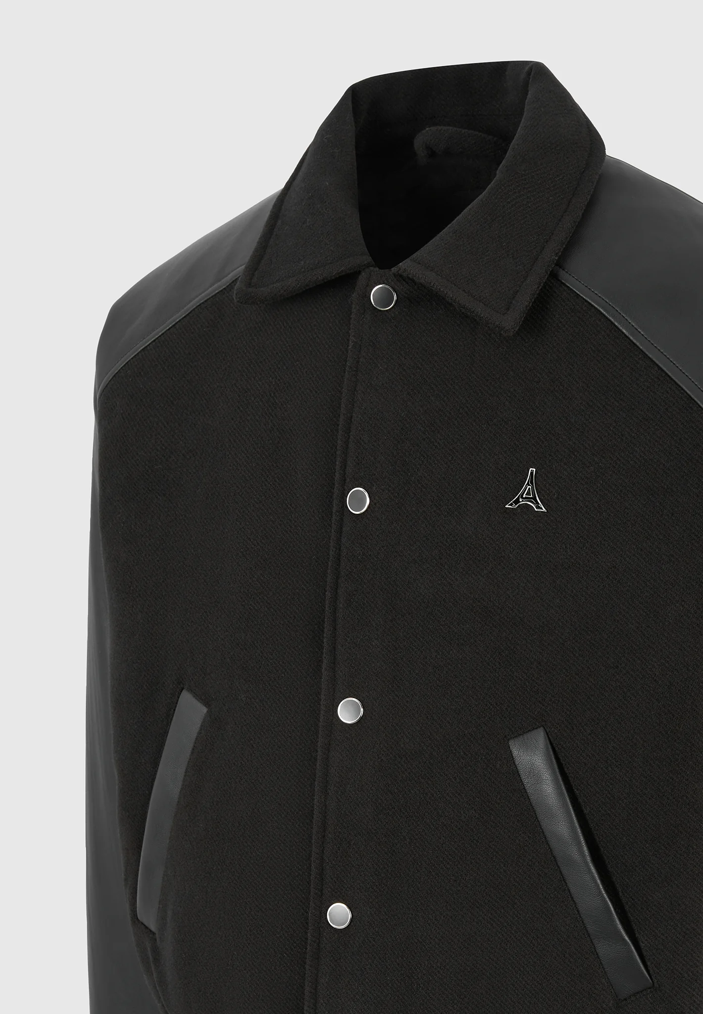Olivier - Leather Raglan Varsity Jacket - Black - Image 7