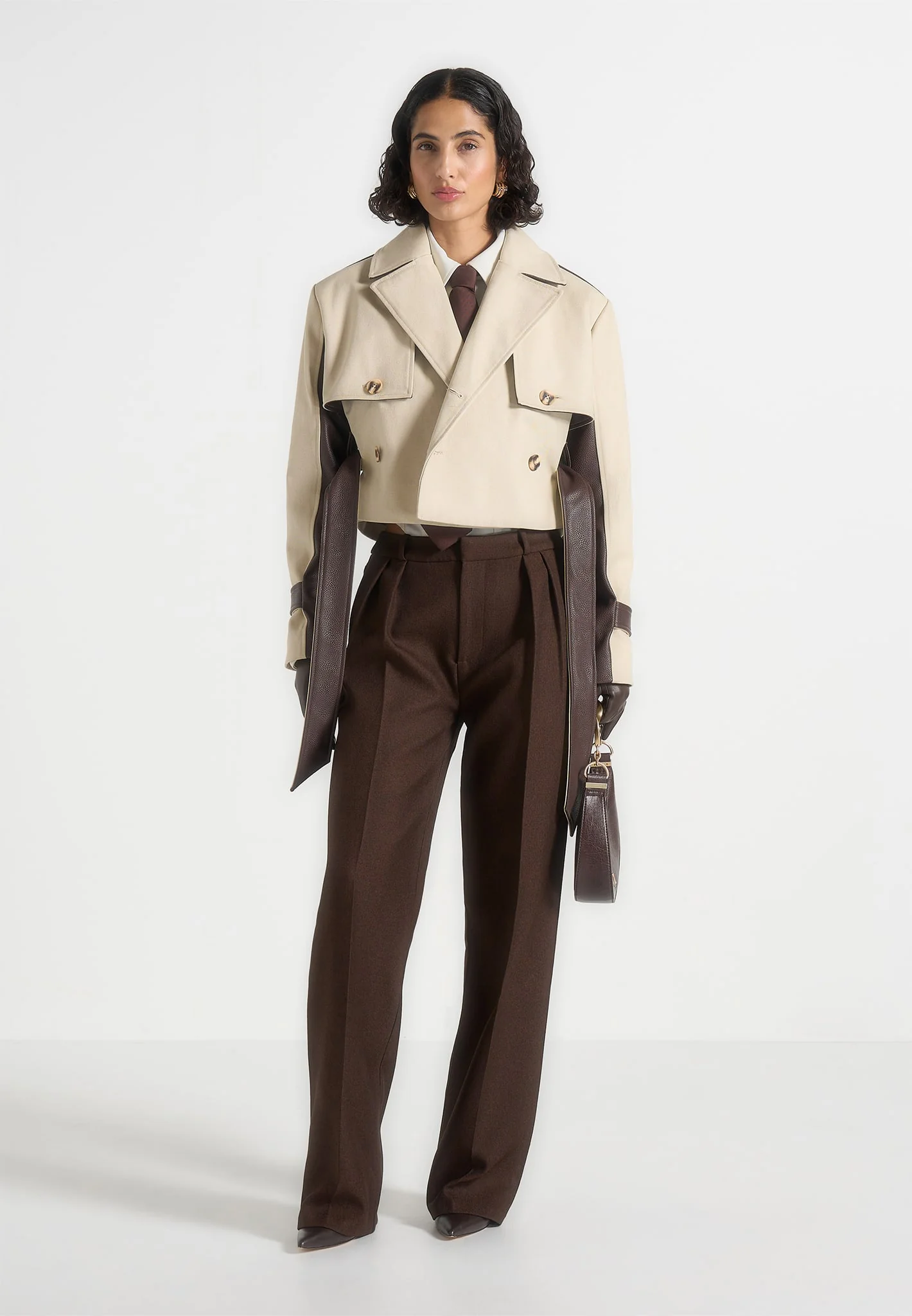Lelia - Cropped Gabardine Trench Coat With Belt - Beige/Brown - Image 6