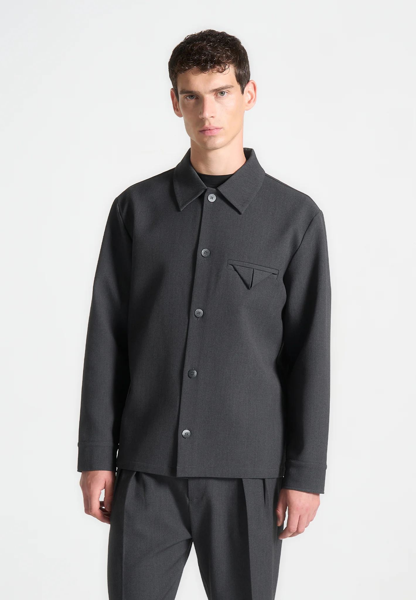 Leo - Hatched Tailored Overshirt - Grey - Image 2