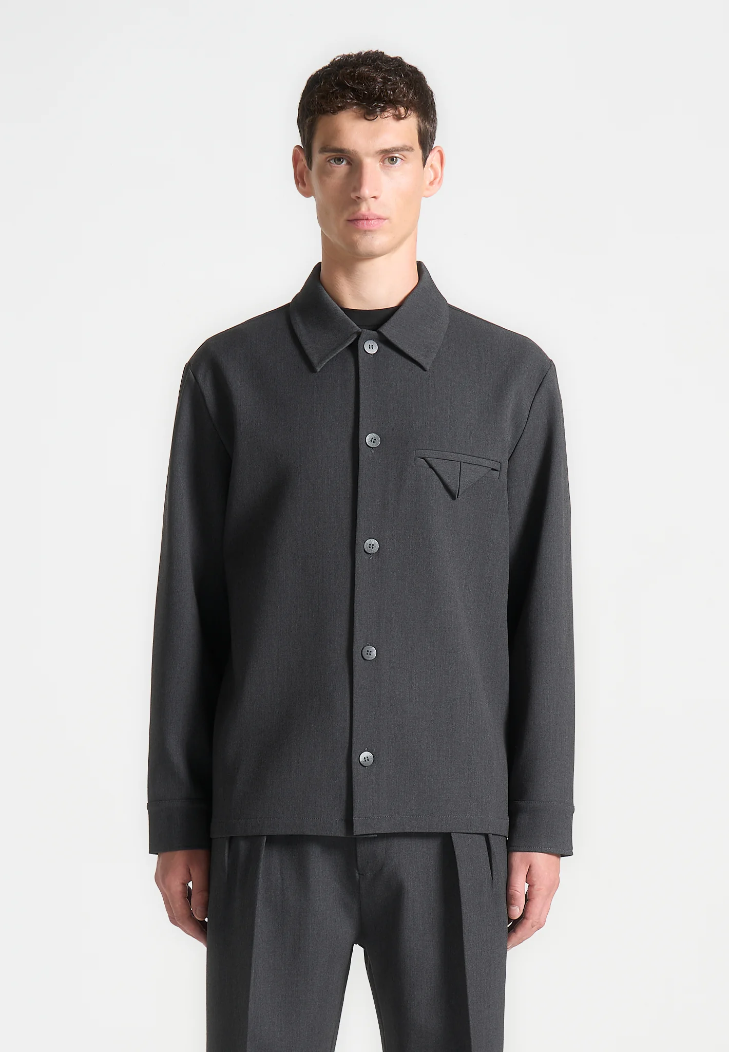 Leo - Hatched Tailored Overshirt - Grey - Image 3