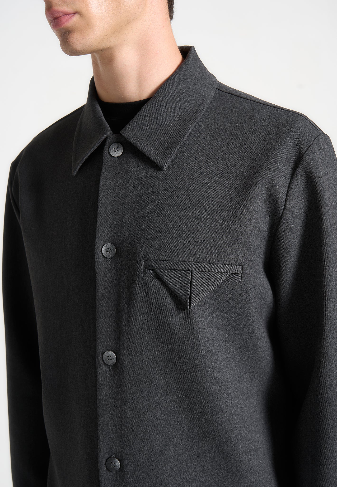 Leo - Hatched Tailored Overshirt - Grey - Image 4