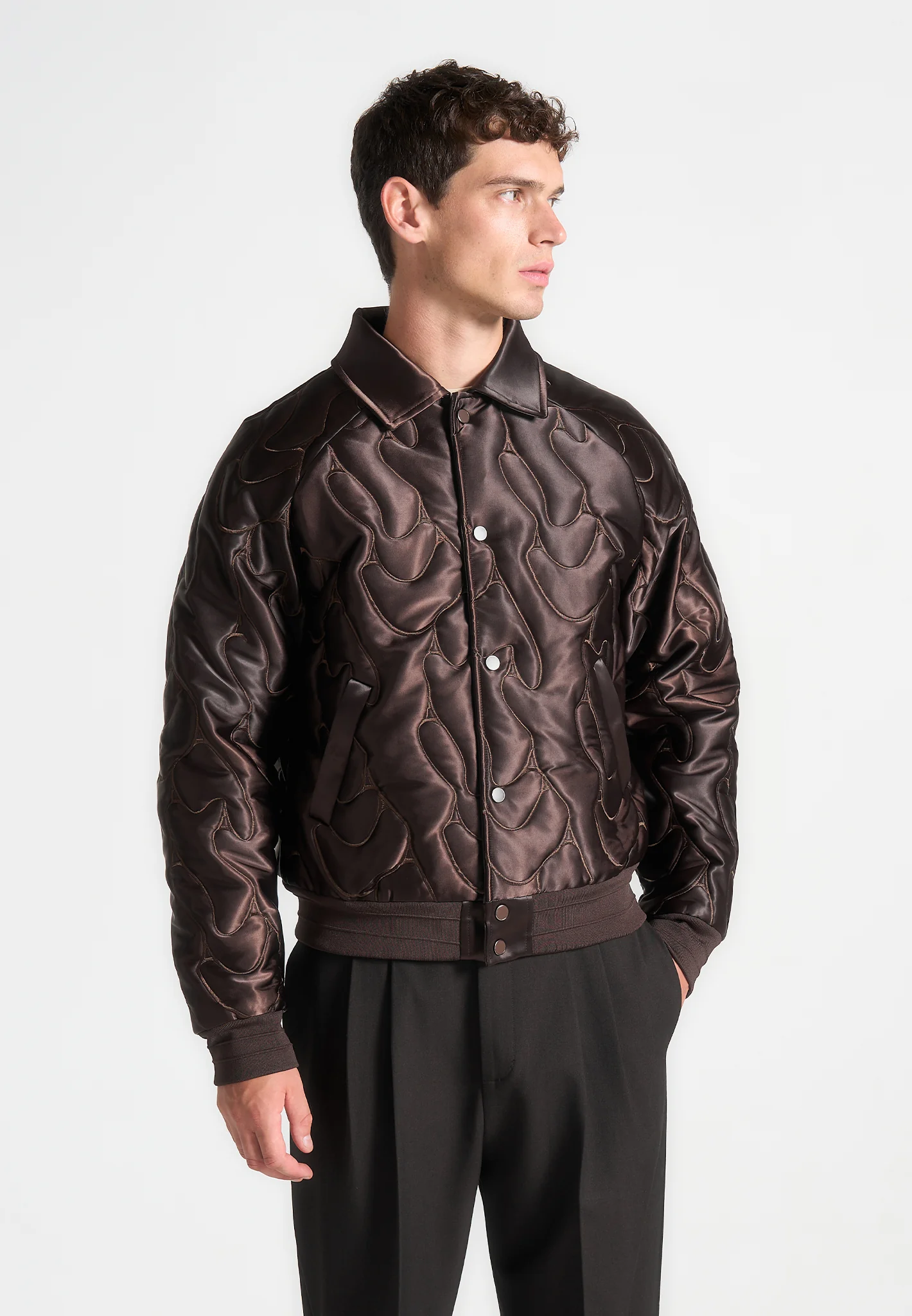 Ugo - Satin Embroidered Jacket - Brown