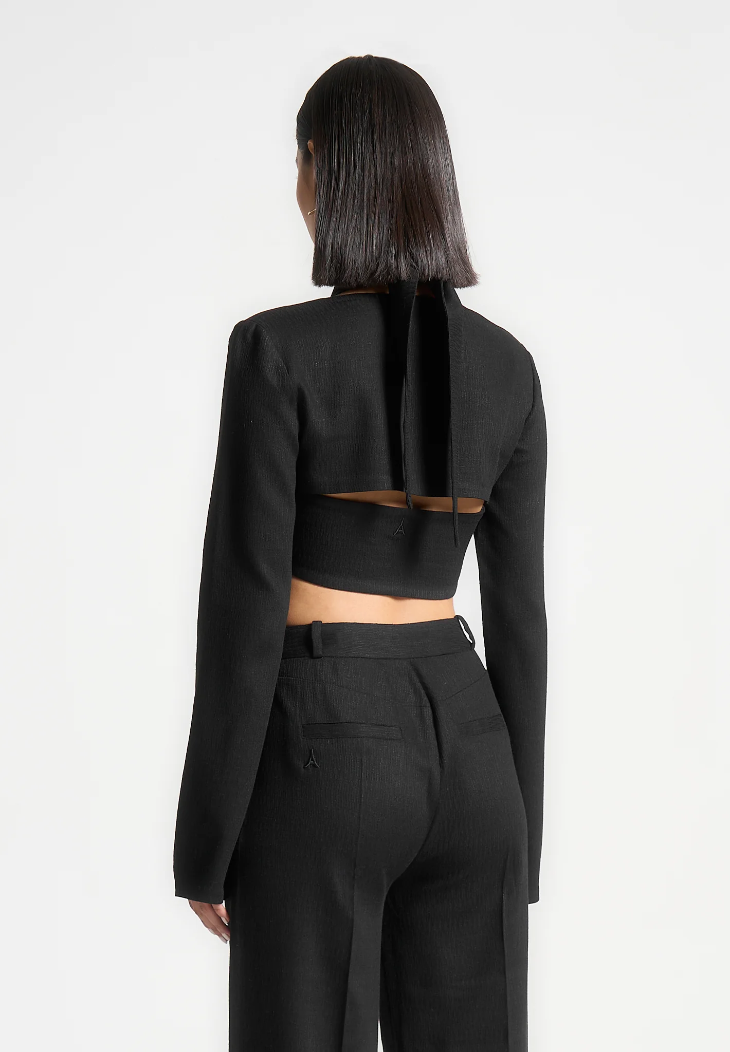 Wendy - Linen Crossover Bolero Top - Black - Image 3