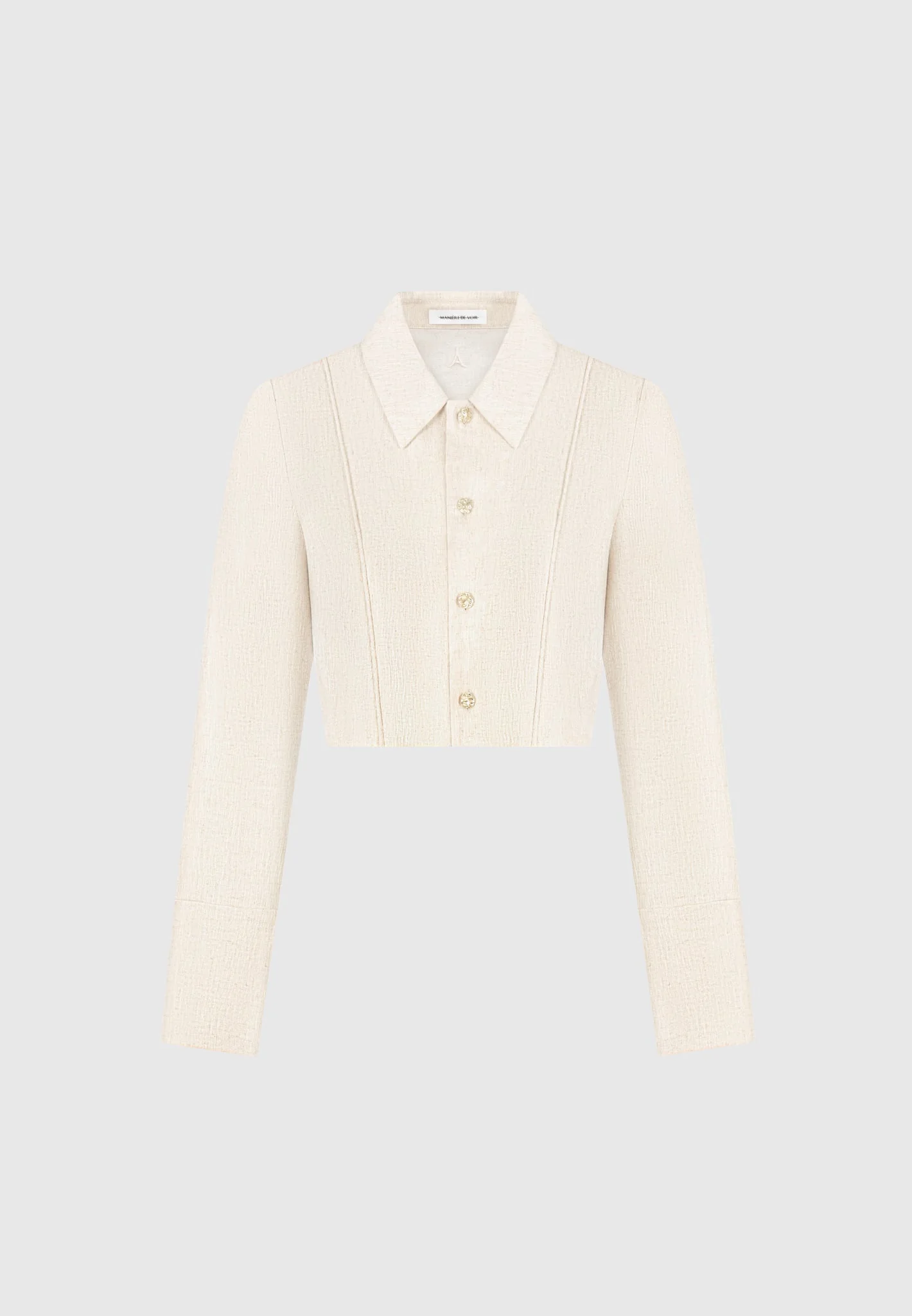 Florine - Linen Pintuck Cropped Shirt - Natural - Image 5