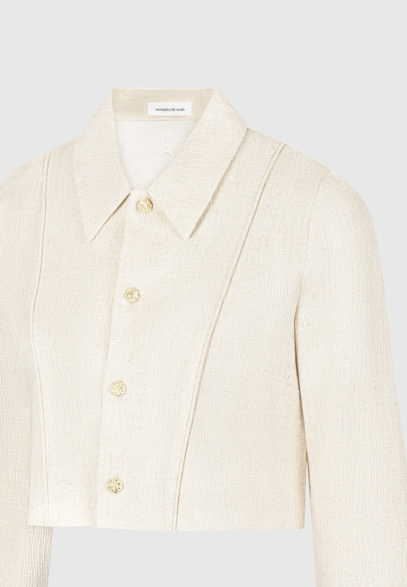 Florine - Linen Pintuck Cropped Shirt - Natural - Image 6