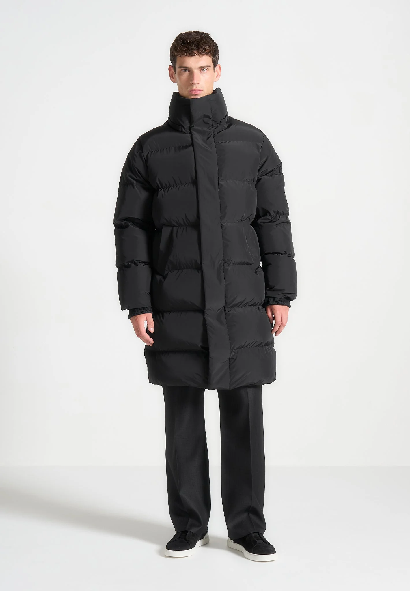 Longline Quilted Puffer Jacket - Black - Image 2