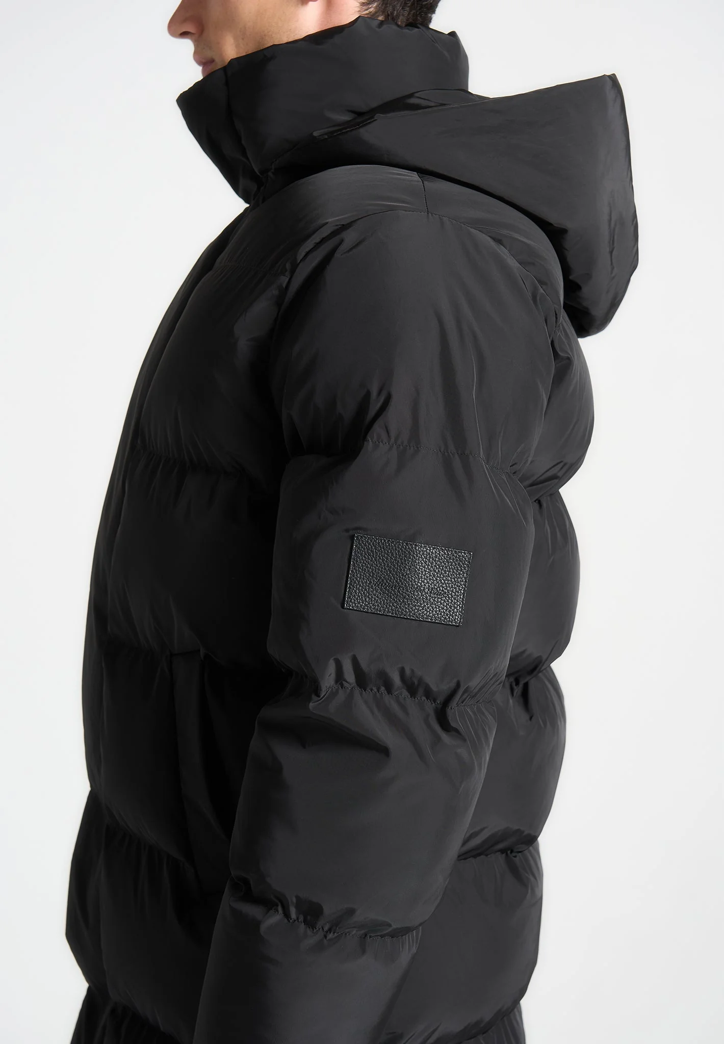 Longline Quilted Puffer Jacket - Black - Image 3